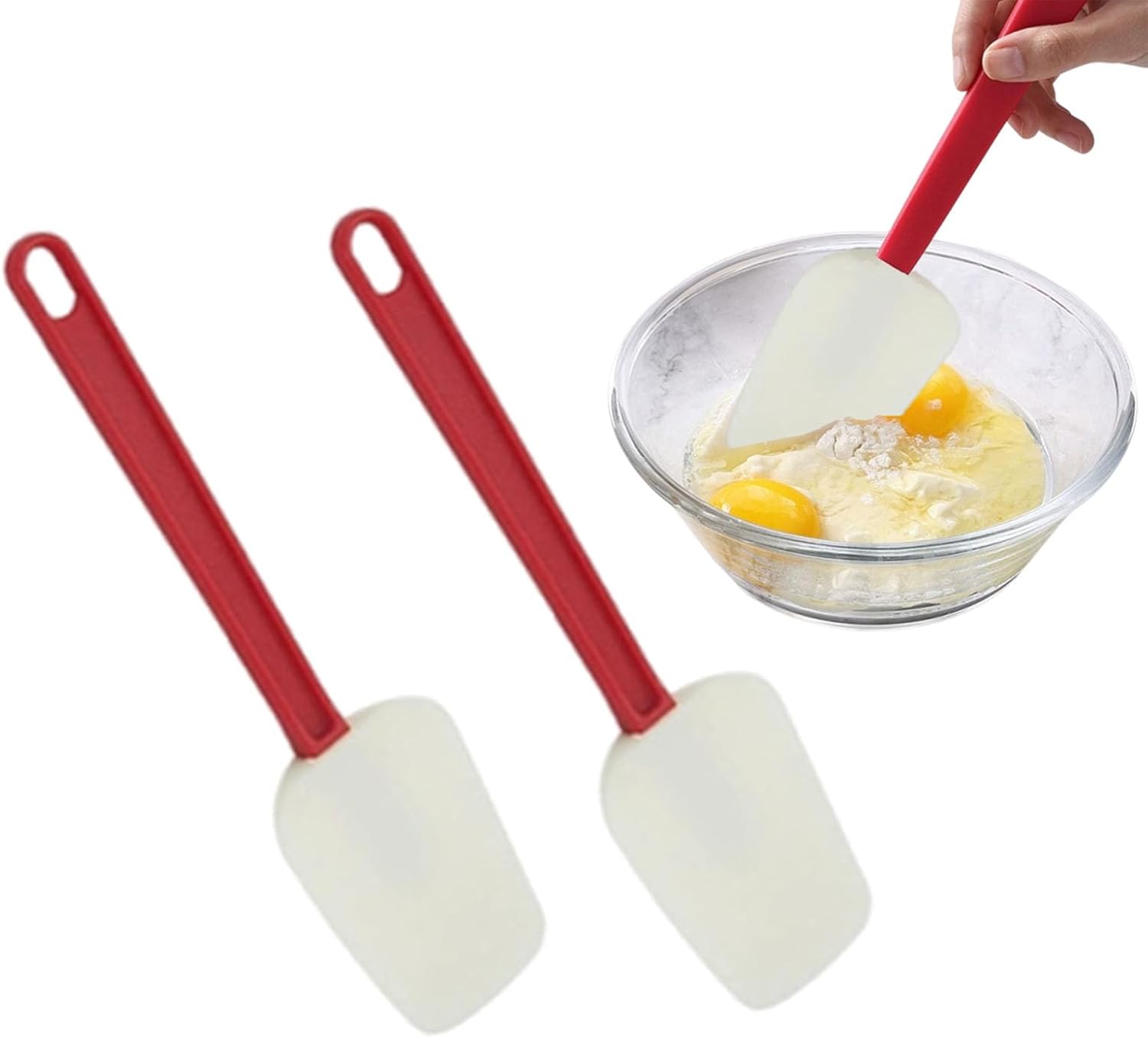 Dinghaole Heat Resistant Spatula Spoon,Rubber Spatula for Cooking 255mm/10 inch,High Heat Resistant Silicone Scraper Spoon,Non-Stick Cookware Compatible,Commercial Spatula for Cooking,Red,Spoonula