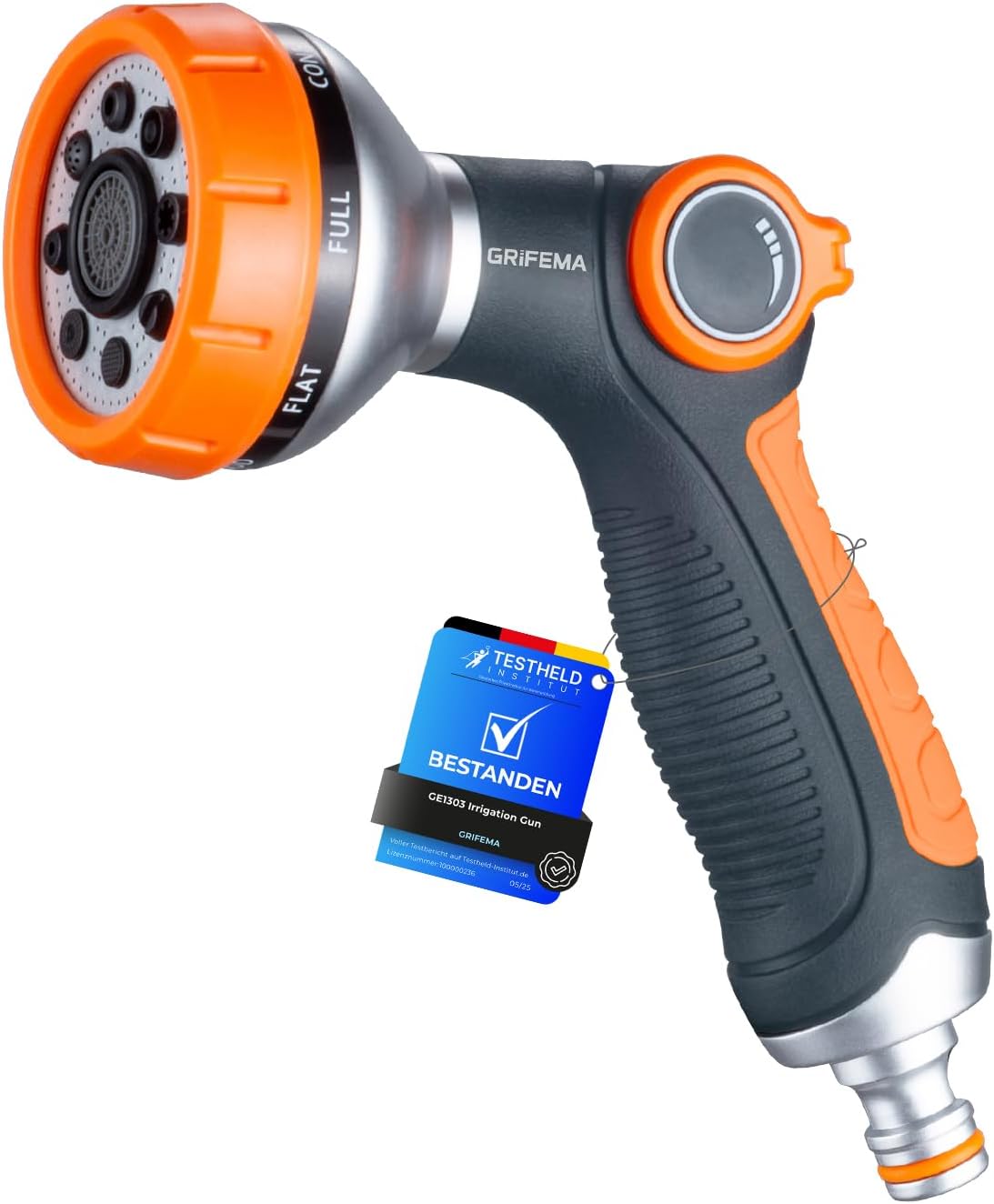 GRIFEMA GE1303 Garden Hose Pipe Spray Gun, 8 Adjustable Patterns Nozzles, High Pressure Garden Sprayer For Lawn & Garden Watering Equipment, Orange/Black