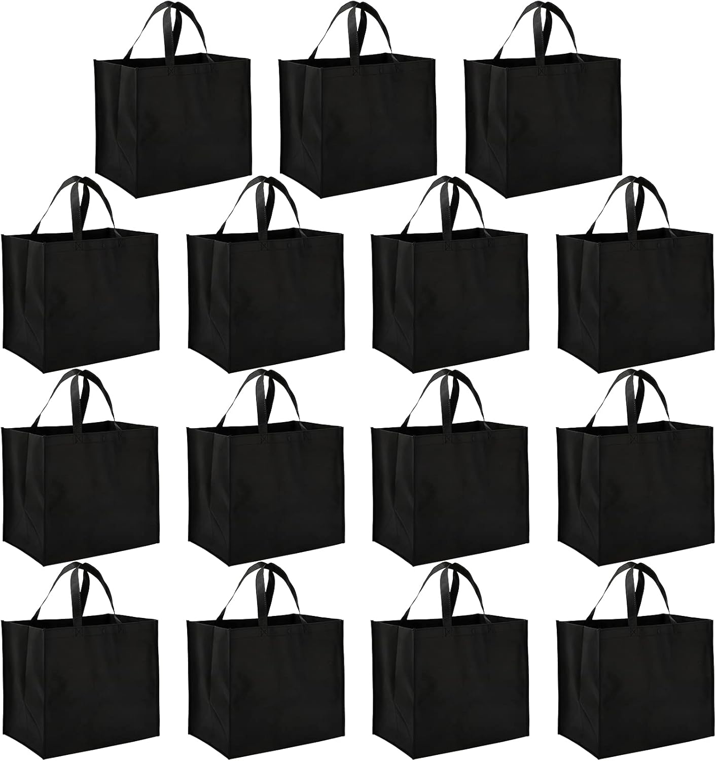 Tosnail 15 Pack Large Reusable Grocery Tote Bags with Handles, Foldable Non-Woven Shopping Bags, 33x38x24cm - Black