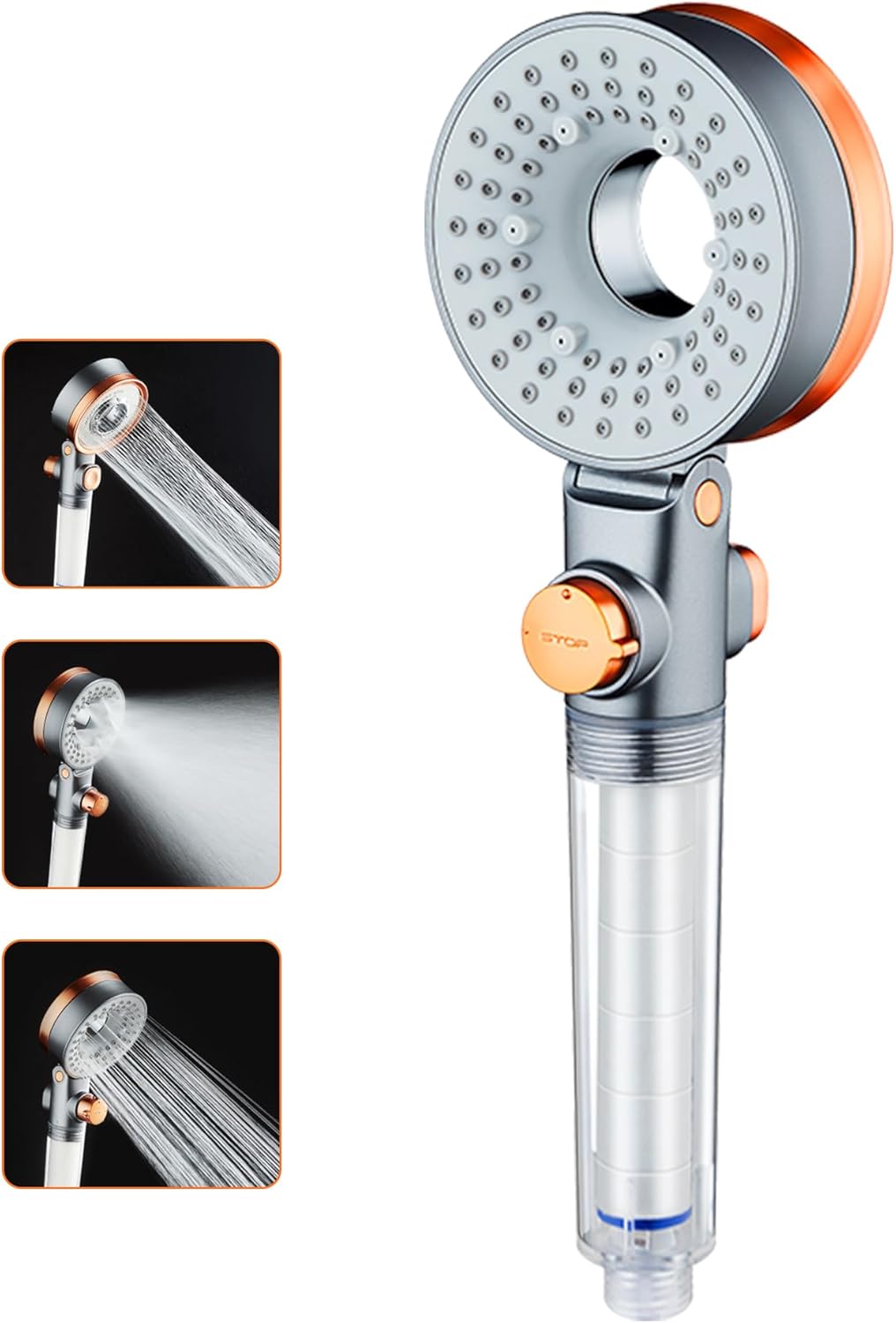 Shower Head with Filter for Hard Water, 3 Shower Modes, Water Saving with Adjustable Pressure, Universal Handheld Shower