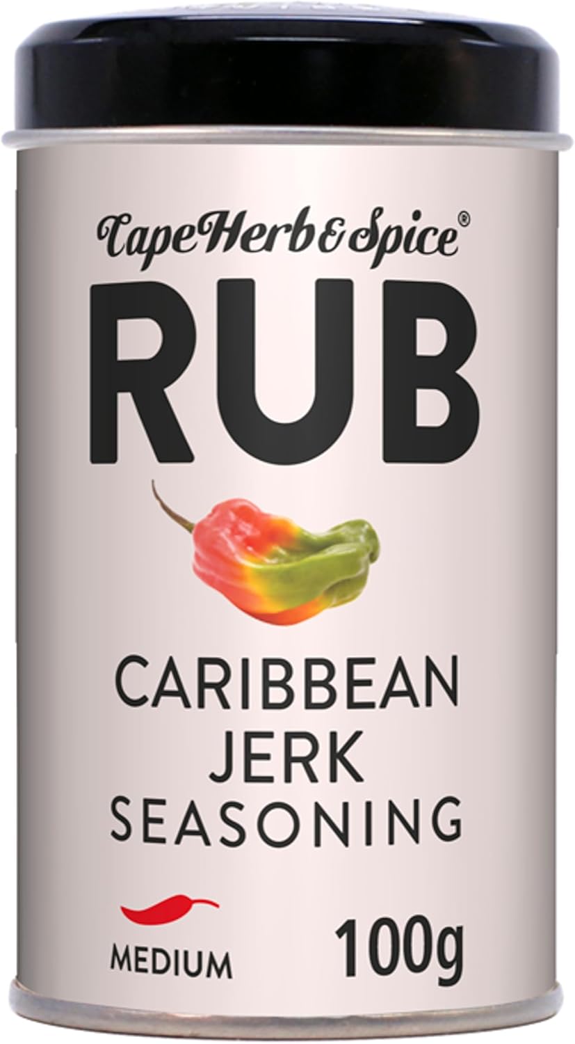 Cape Herb & Spice Rub Caribbean Jerk Seasoning Condiment, Chilli Rating Medium, 100 g Tin (Pack of 1)