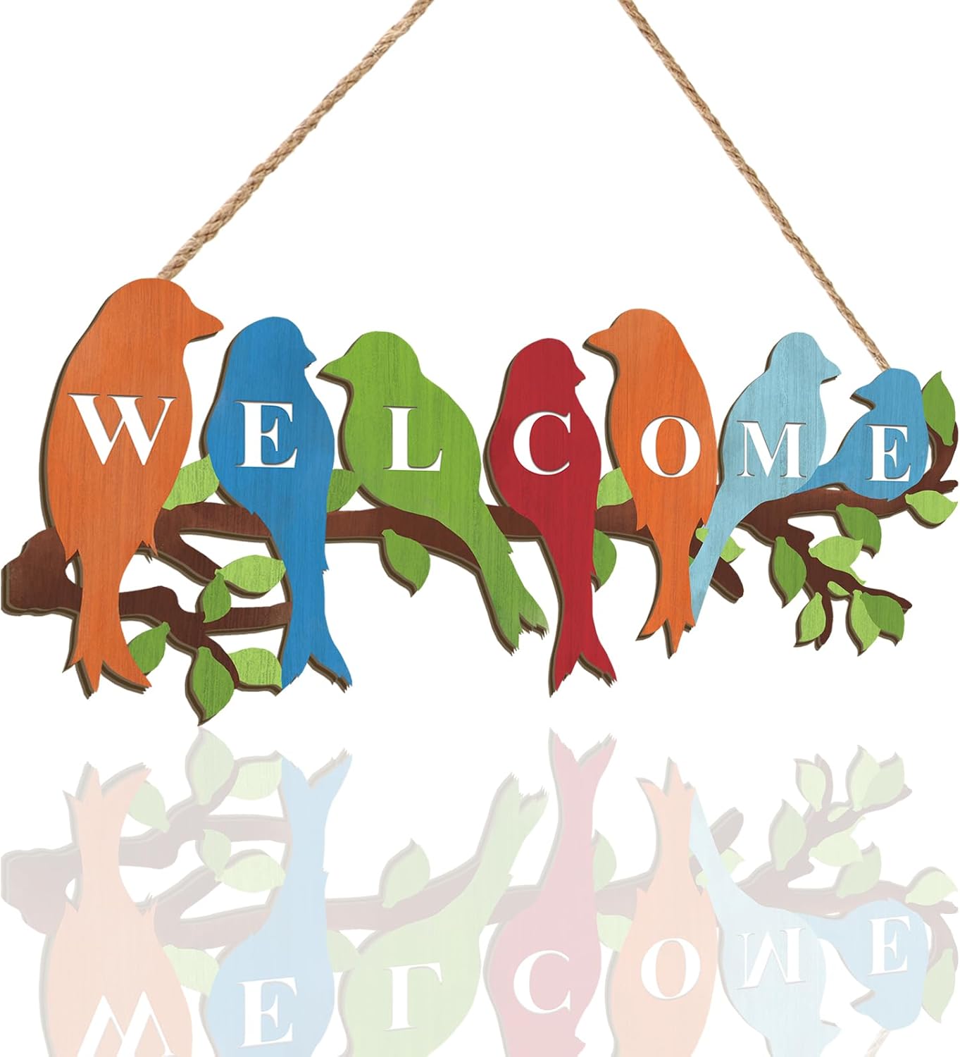 CHDITB Spring Welcome Sign,Colorful Bird Wall Art,Welcome Signs Front Door,Birds on Branch Hanging Sign,Spring Wooden Wall Decor,Home Decorations for Outdoor Front Door Porch Garden Gate Hanger
