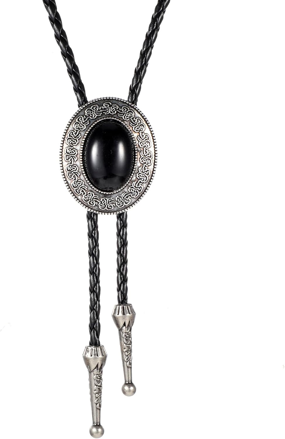 ElevateTech Bolo Tie for Men Necklace Accessories Round Shape Western Cowboy Bola Bolero Tie Supplies Western Jewelry Handmade With Alloy Turquoise Cowboy Birthday (Black)