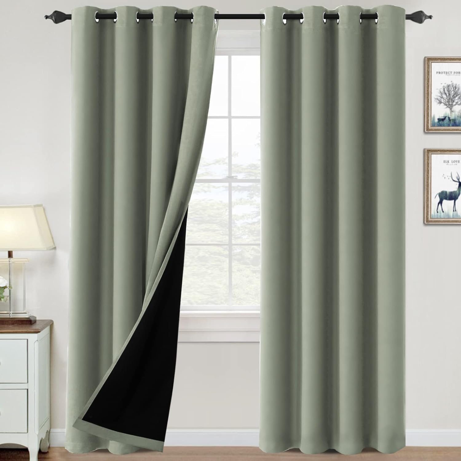 100% Blackout Curtains for BedroomThermal Insulated Grommet Drapes 2 Panels Set Soundproof Room Darkening Green 79x88 inTotal Blackout & Energy Efficient