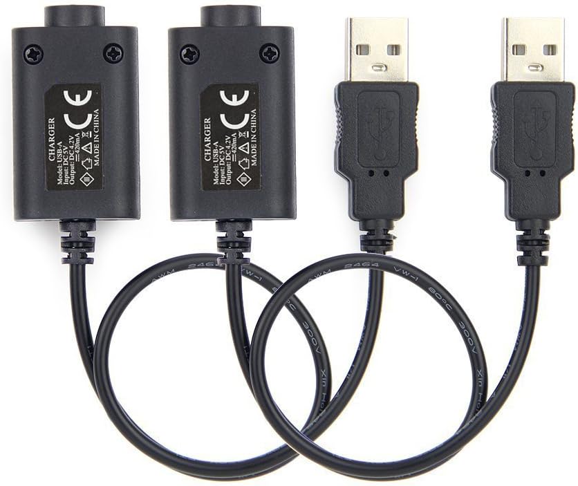FOXFIVES Electronic Cigarette 510 USB Charger Cable for Ego Ego-C Ego-T with 510 Thread E Cigarette Battery (2 Pack), Nicotine Free Empty Device
