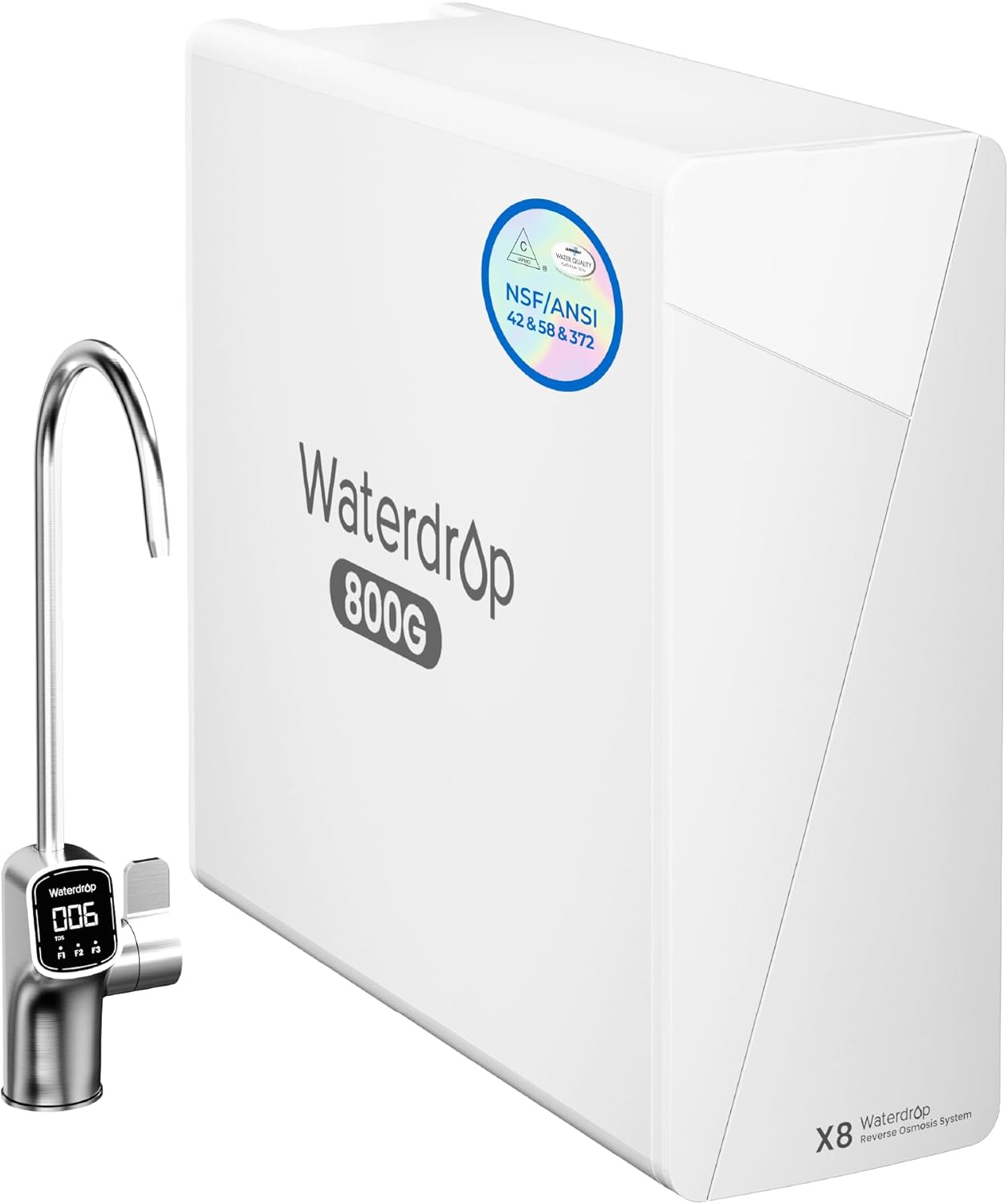 Waterdrop X8-Basic Reverse Osmosis System, NSF/ANSI 42&58&372 Certified, 800 GPD Tankless RO Water Filter, 9-Stage Filtration Undersink RO Filtration System, 2:1 Pure to Drain, Reduce PFAS, BPA Free