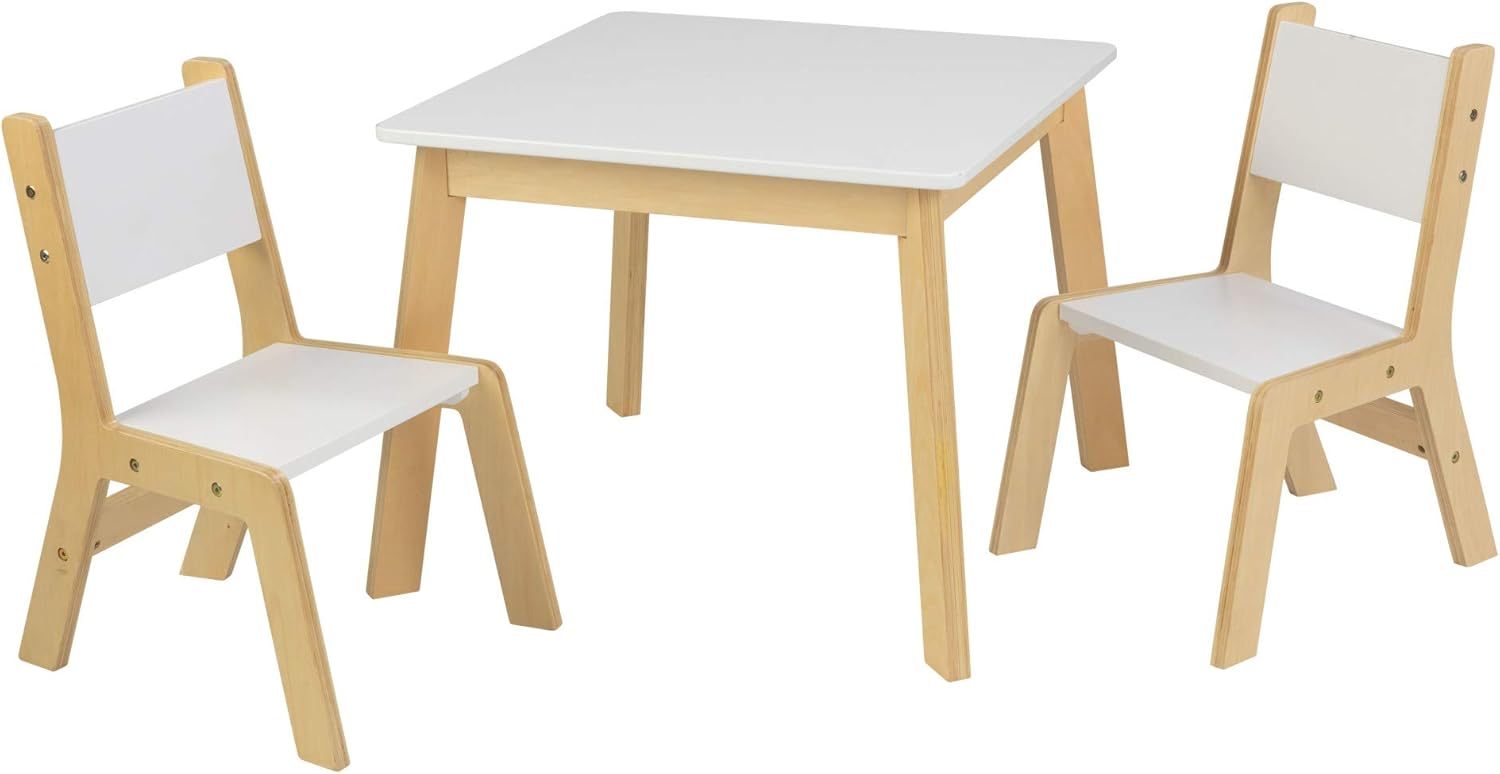 KidKraft White Modern Wooden Table with 2 Chairs, Kids' Table and Chair Sets, Children's Playroom/Bedroom Furniture, 27025