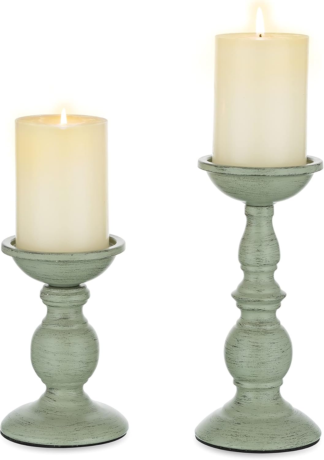 Sziqiqi Vintage Pillar Candle Holders Set of 2, Distressed Metal Candleholder Shabby Chic Candle Stand Candlestick Holder Decorative Table Centrepiece Ornaments for Christmas Fireplace Decor