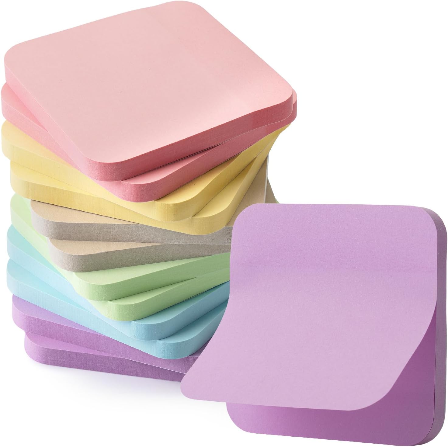 Mr. Pen Sticky Note Set, 12 Pads, 720 Sheets, Pastel Colors, Round Corner, 2.8 x 2.8 inches