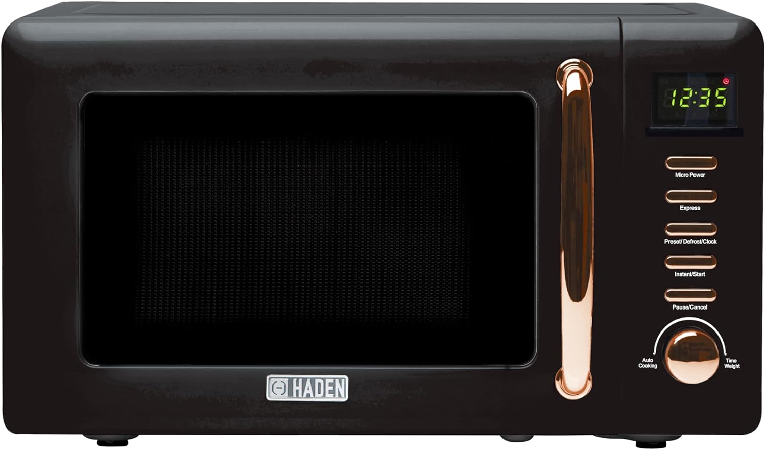 Haden Salcombe 800W Microwave Oven - Versatile with Defrost, Reheat & Cooking Functions - Spacious 20L Capacity - Convenient Digital Timer - 5 Power Levels - Sleek Black & Copper Design