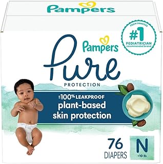 Pampers Pure Protection Diapers Newborn - Size 0, 76 Count, Hypoallergenic Premium Disposable Baby Diapers