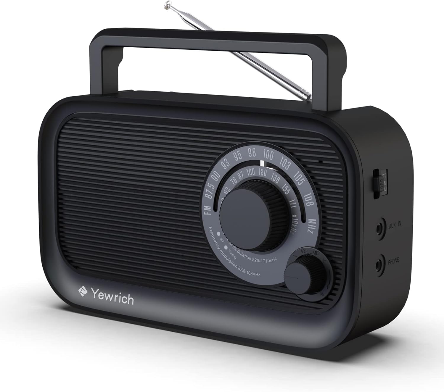 AM FM Radio with Best Reception, Bluetooth Speaker Portable Radio, DSP Plug in Wall,Battery Operated or AC Power with Headphone Jack, Large Tuning Knob for Home Kitchen Outdoor, Black