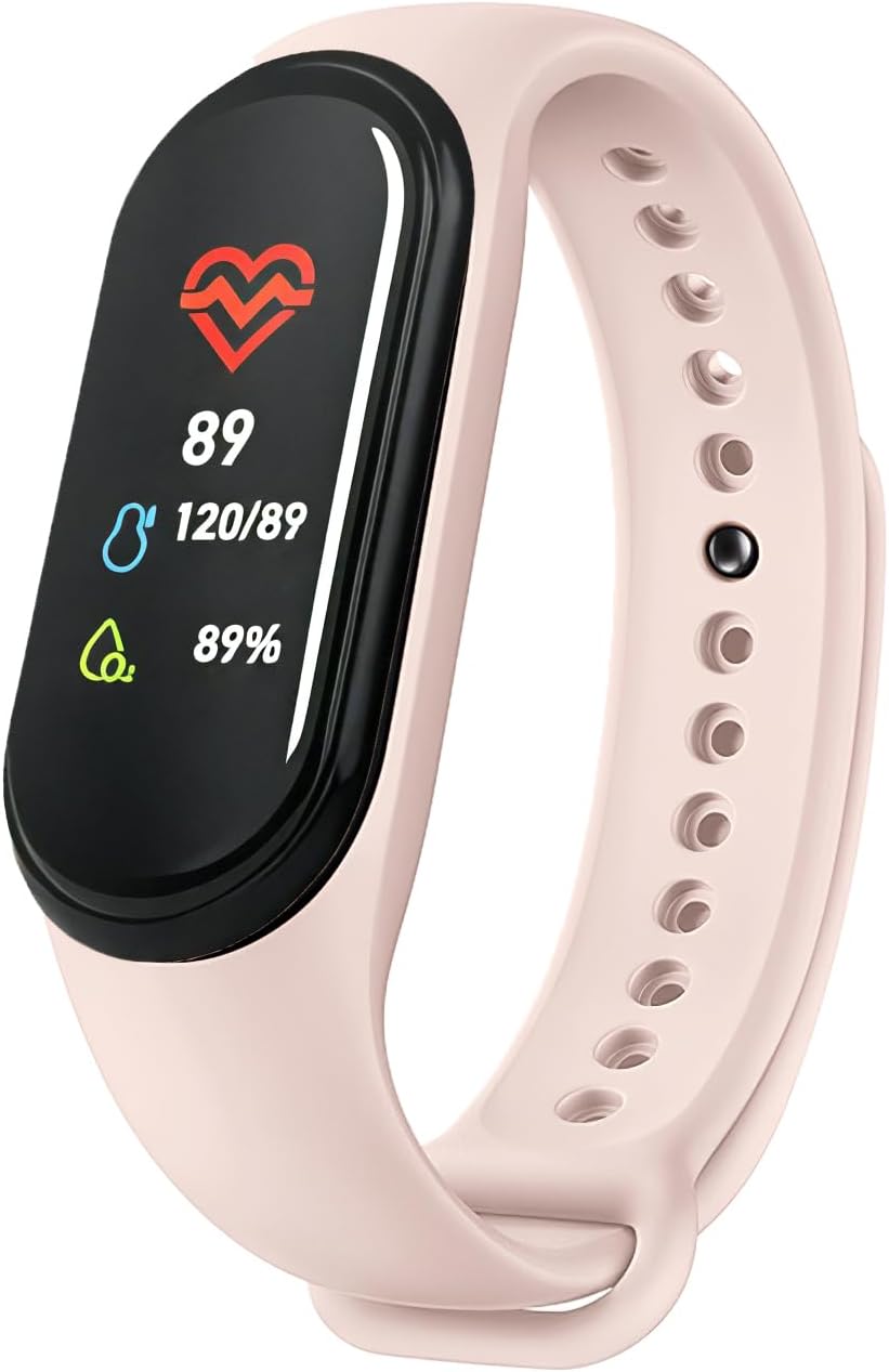 Fitness Activity Tracker with All-Day Heart Rate, Blood Pressure, Blood Oxygen & Sleep Monitoring, Step & Running Counter, IP67 Waterproof Sports Watch for Women, Men, Kids & Seniors, Pink