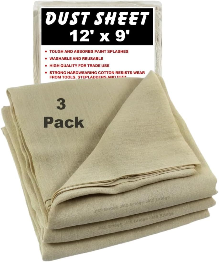 JMS Bridge 3 x DUST SHEETS 100% COTTON TWILL. Each Sheet of Size 12ft x 9ft. ***Pack of 3 Dust Sheets***