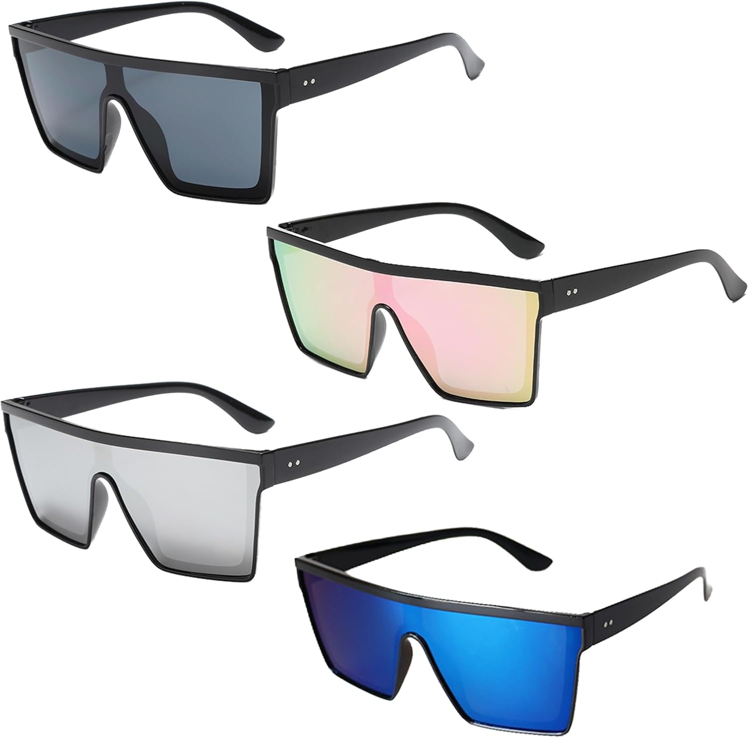 VEGCOO 4 Pairs Oversized Sunglasses, Vintage Festival Sunglasses Flat Top Unisex UV400 Protection Square Sunglass for Outdoor Activities Party