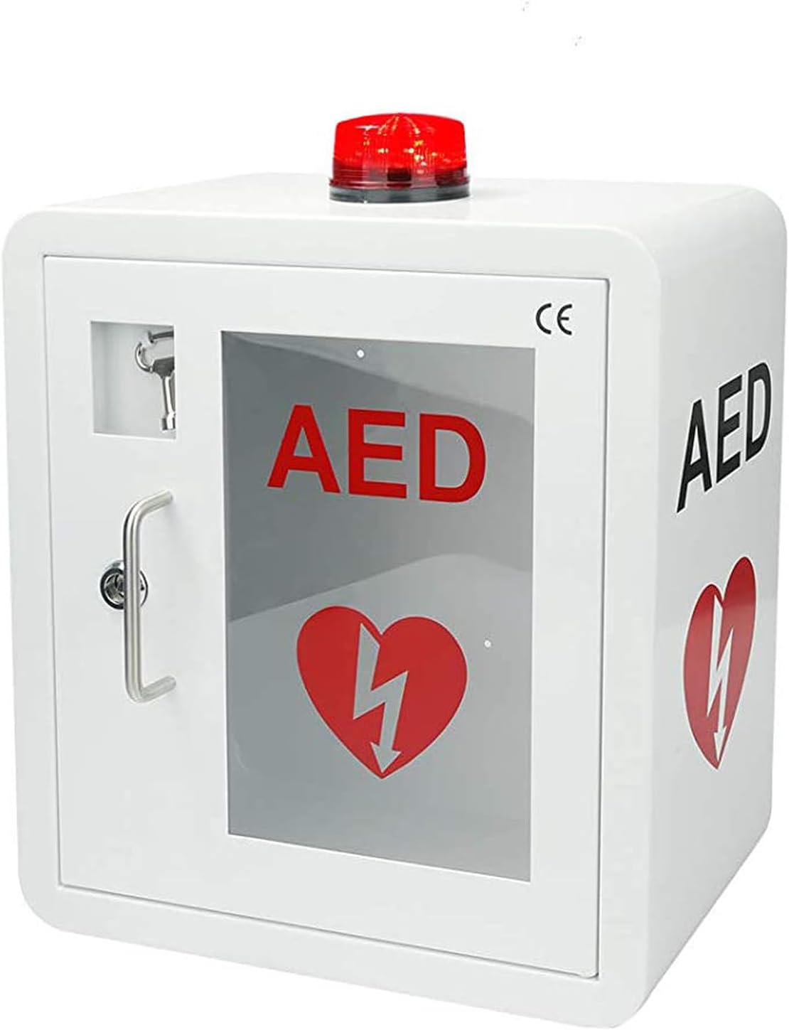 Wall Mounted AED Cabinet, AED Defibrillator Storage Cabinet with Alarm Emergency Strobe Light, Safety rounded corners Fits All Cardiac Science, AED Defibrillator