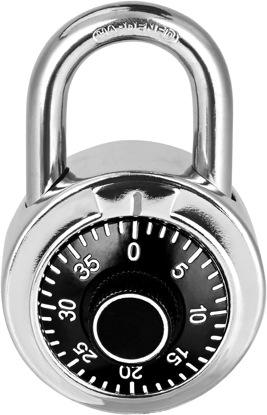 Combination Padlock 1 Pack, Fixed Dial Combination Padlock with Different Combinations, 2 in. Wide. Black Turntable, Lock for Gym & Locker, School, Toolbox, and More