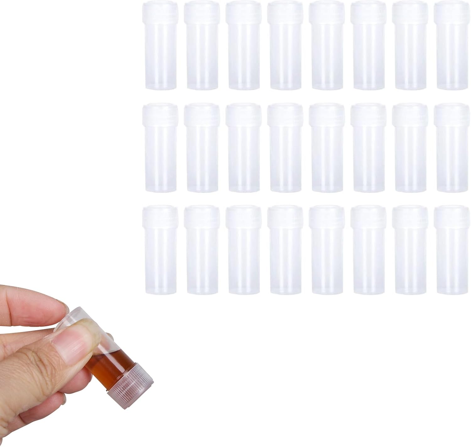 25Pcs 5 ml Plastic Sample Bottles Small Clear Storage Container Case Test Tube Vial with Screw Cap,Sampling Bottle Reagent Bottle,Plastic Test Tubes Sample Vials for Lab,Small Items