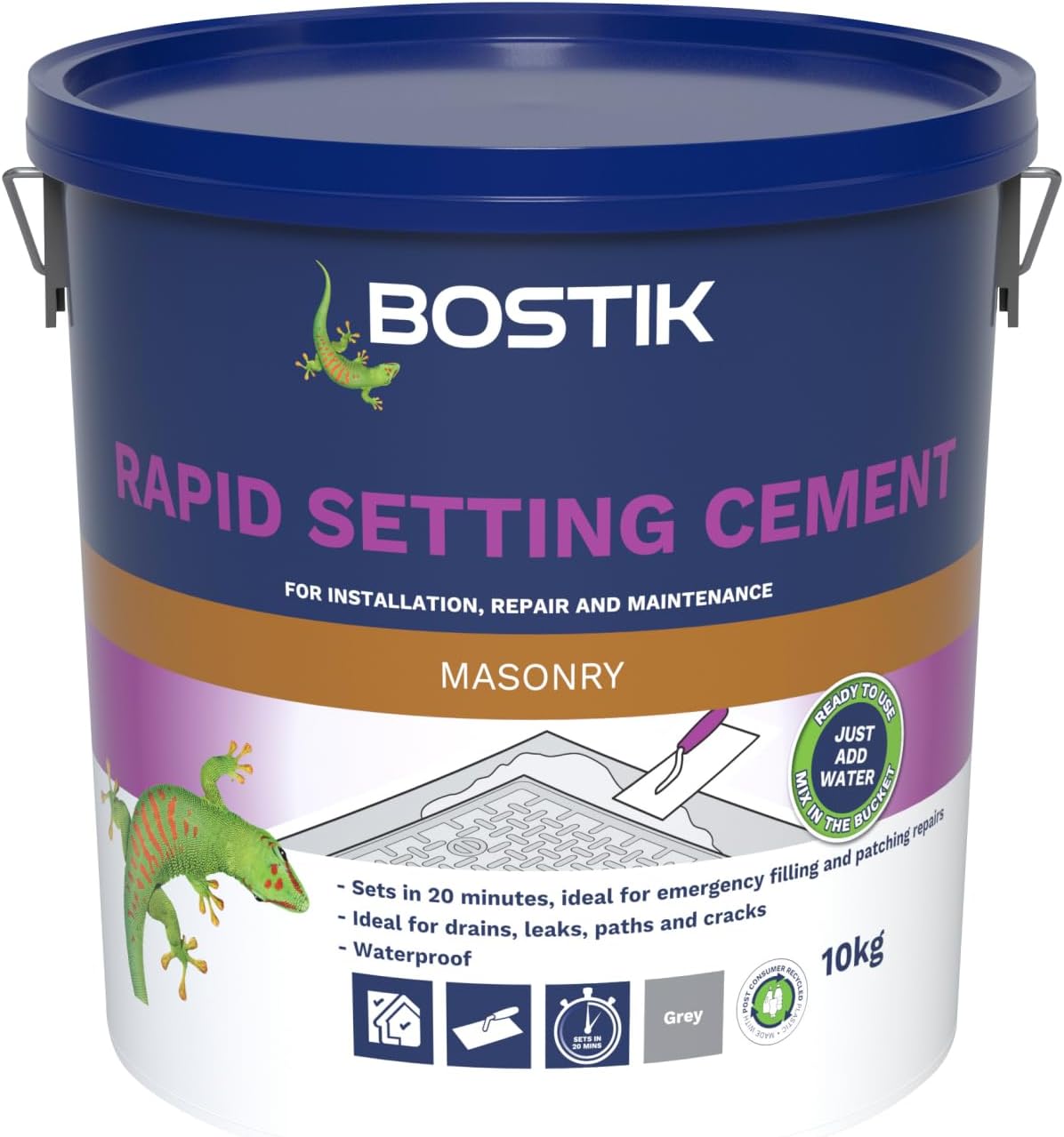 Bostik Rapid Setting Cement – 10kg – Fast-Setting 20min, Waterproof & Strong – Ideal for Patching, Drain Repairs & Concrete Fixing – Interior & Exterior Use