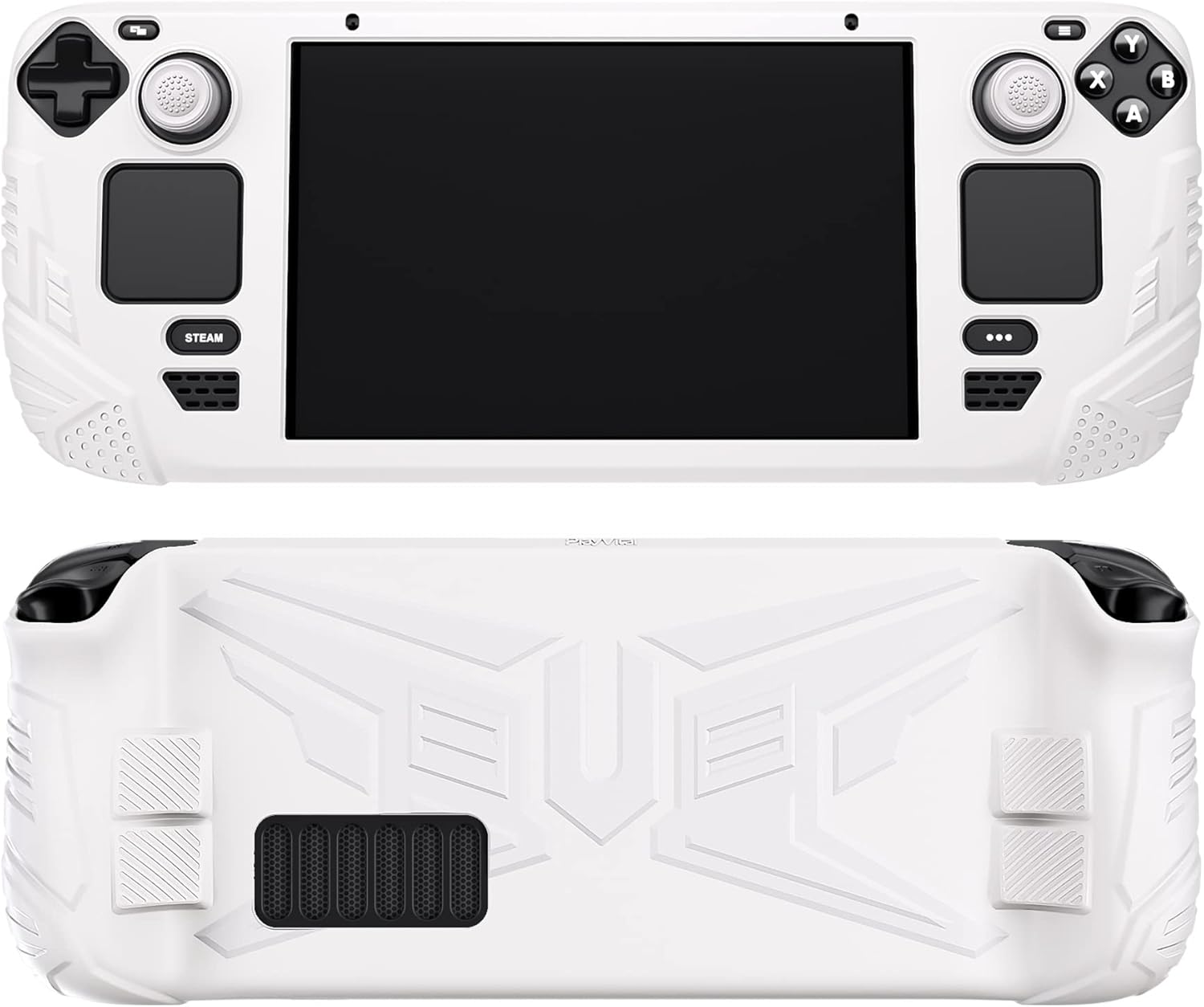 PlayVital Armor Series Protective Case for Steam Deck, Silicone Cover for Steam Deck with Back Button Enhancement Designed & Thumb Gripss - White