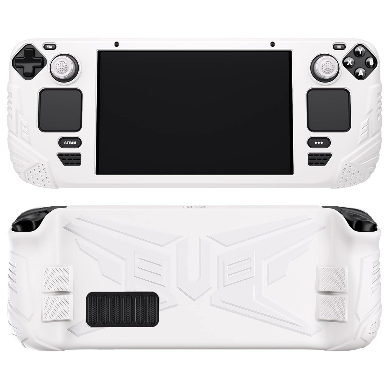 PlayVital Armor Series Ergonomic Case for Steam Deck LCD, Soft Cover Protective Silicone Protector with Back Button Enhancement Designed & Thumb Grips Caps for Steam Deck - White