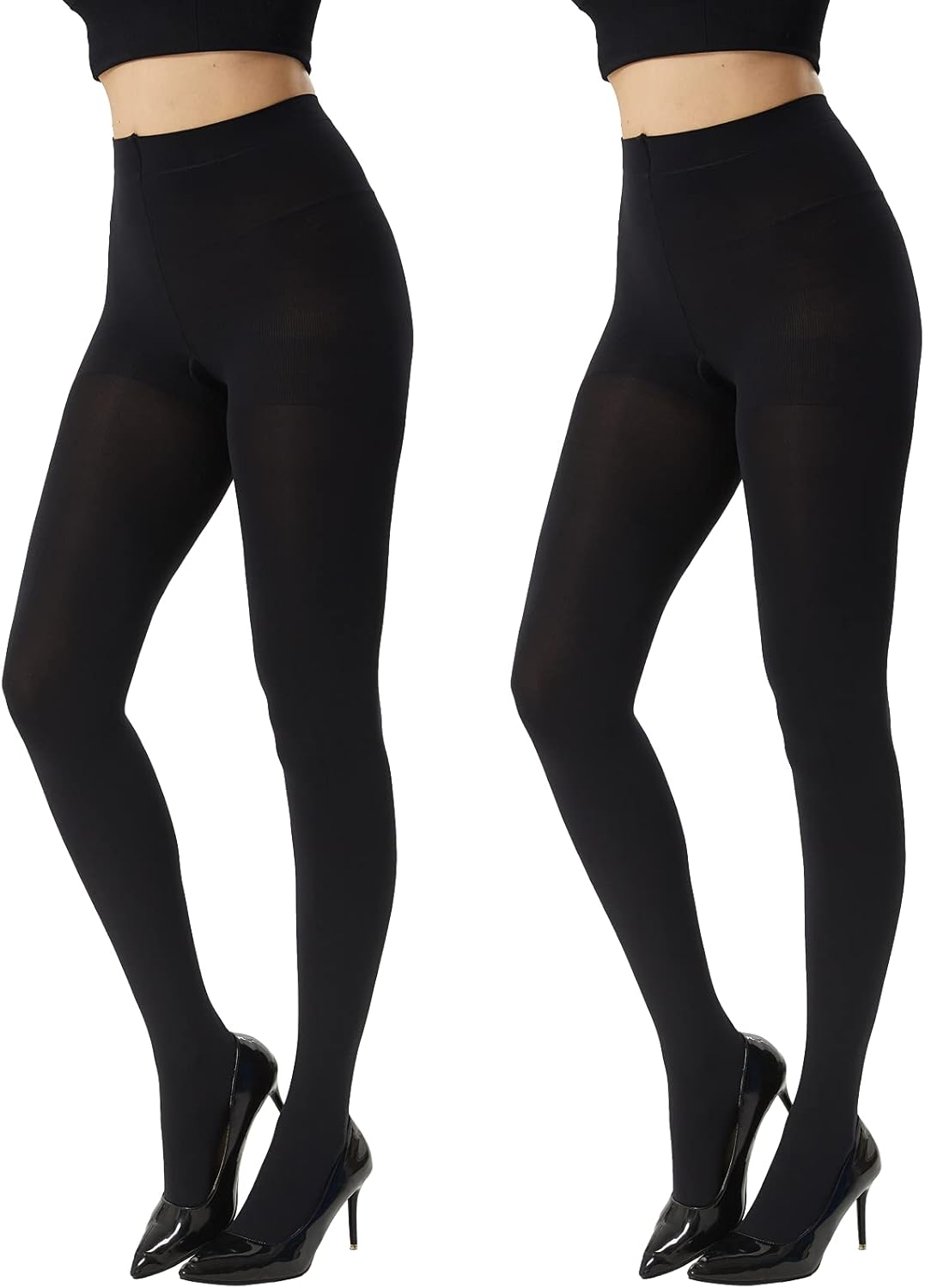 MANZI 2 Pairs 120 Denier Thick Warm Opaque Control Top Black Tights for Women