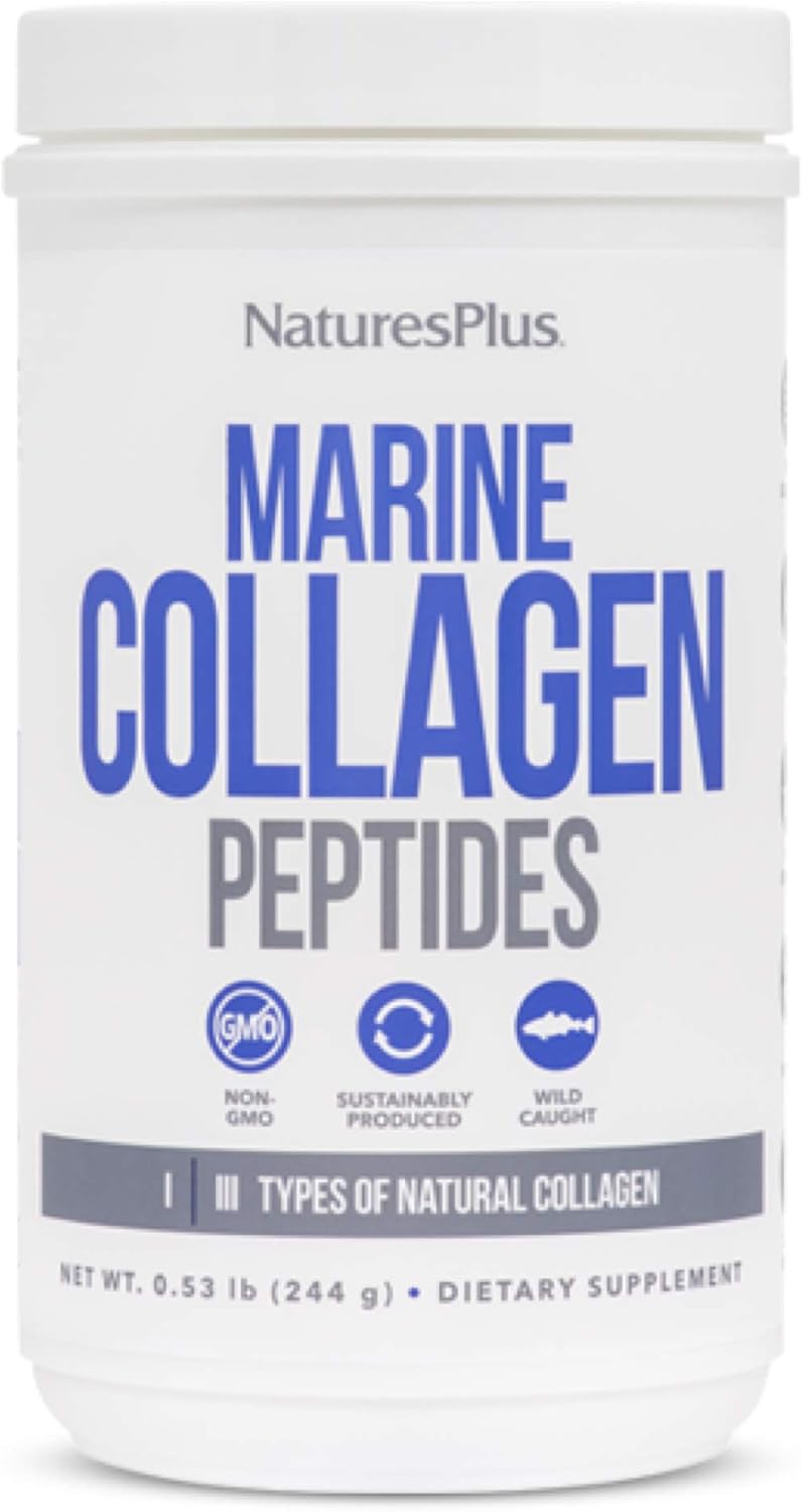 NaturesPlus Marine Collagen Peptides, Unflavored - 0.54 lb - Hair, Skin, Nail & Joint Health, Immune System Support - Gluten Free, Non-GMO - 20 Servings