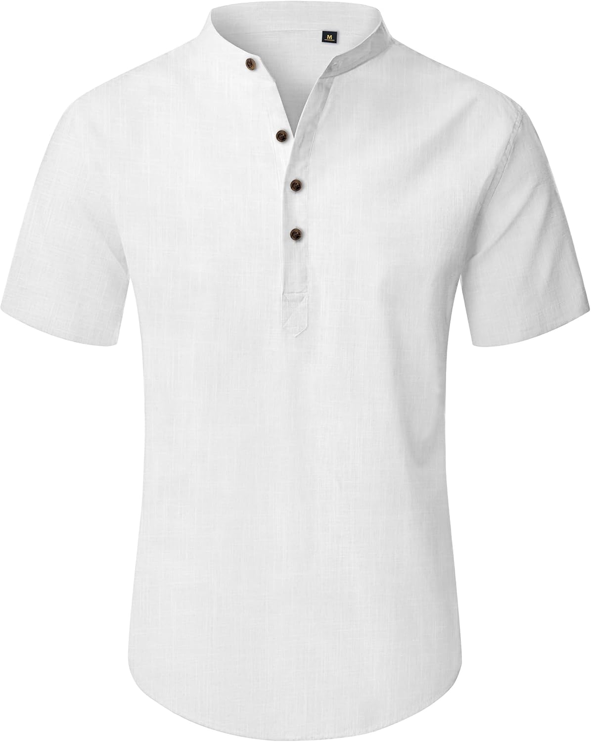 siliteelon Men's Linen Shirts Short Sleeve Henley Shirts for Men Adult Summer Beach Regular Fit Casual Summer Shirt