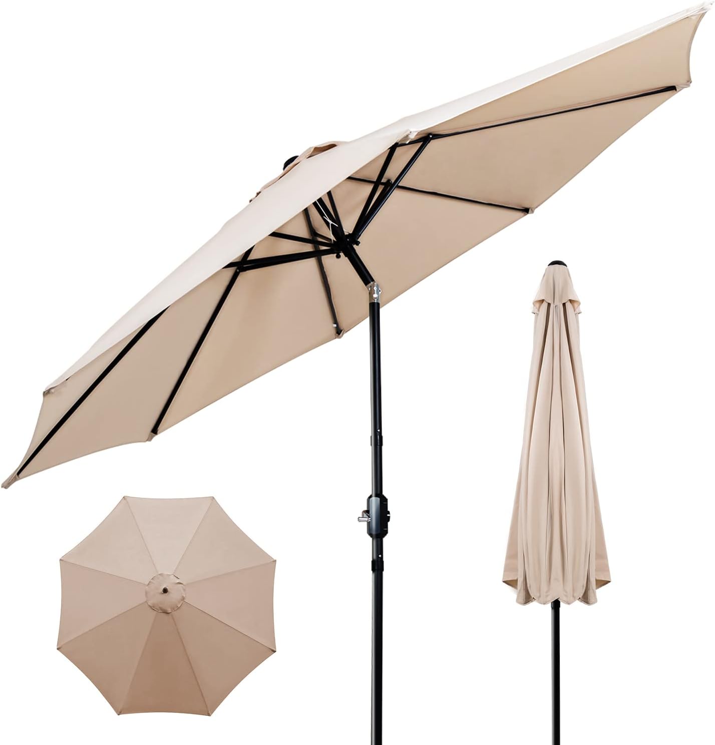ZealWe Garden Parasol 3m Umbrella Outdoor Sun Shade with Tilt Crank Handle and 8 Ribs for Patio Beach Pool Lawn Backyard Deck