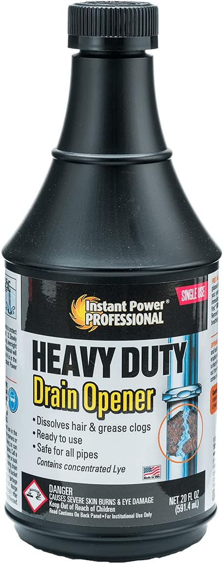 Instant Power Professional Heavy Duty Drain Opener – Sink Drain Cleaner Clog Remover, Drain Defense for Sinks, Made in USA, Shower Drain Cleaner and Deodorizer – 20 Fl Oz