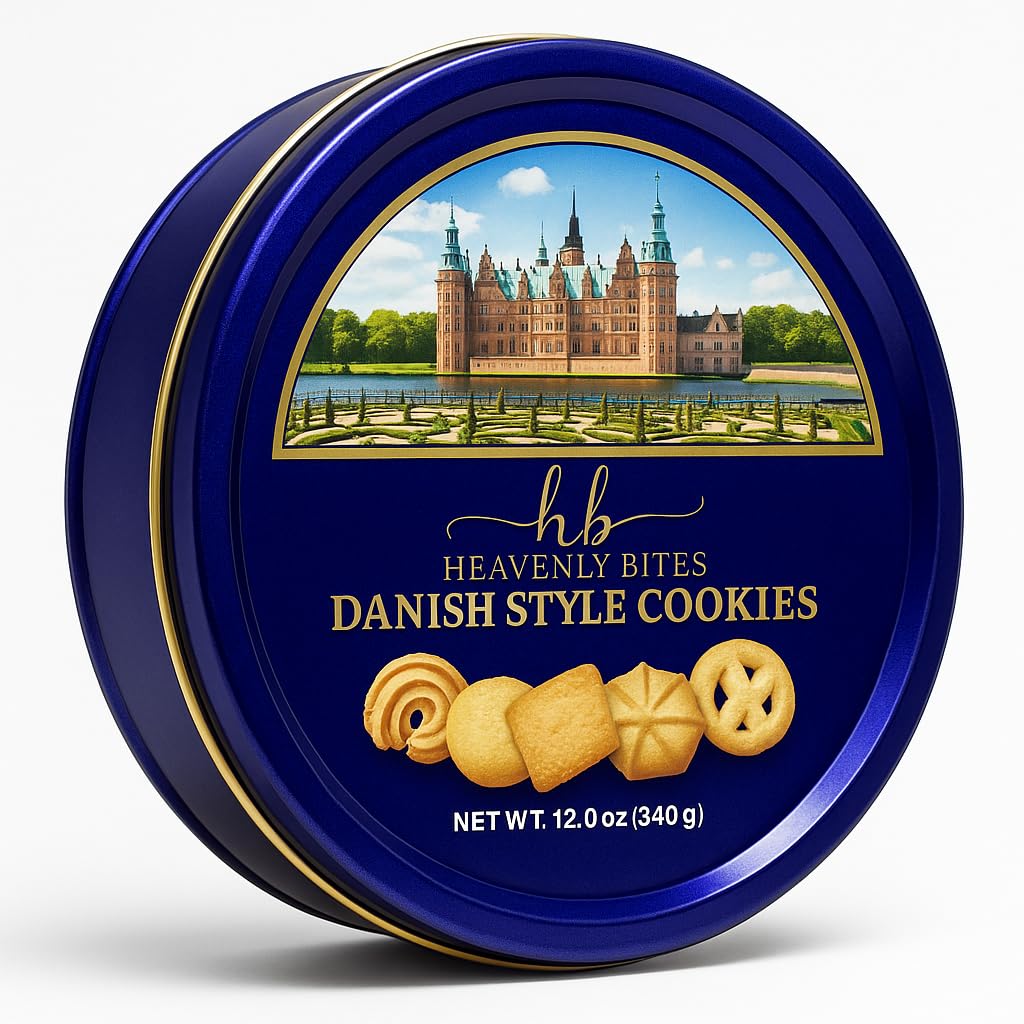 Heavenly Bites Danish Style Butter Cookies in Metal Tin 12 Ounce
