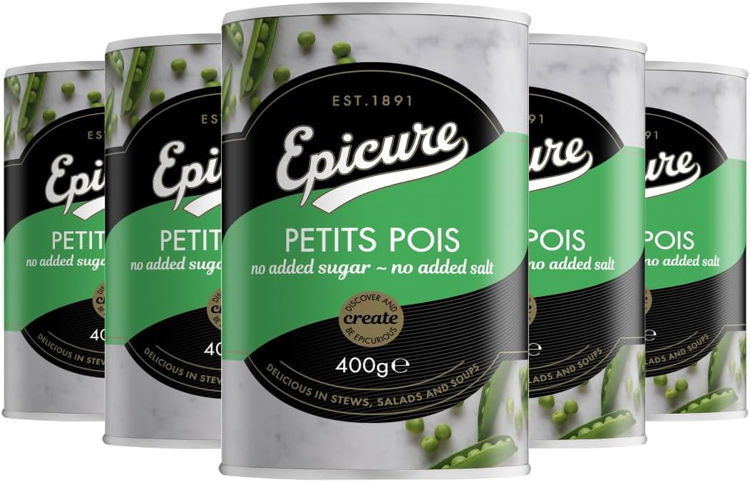 Epicure Petits Pois in Water – No Added Sugar or Salt, Premium Tinned Vegetables for Healthy Cooking, 400g (Pack of 12)