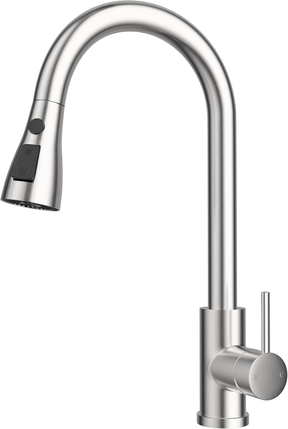 WLTEDRGO Brushed Stainless Kitchen Tap, 360° Swivel Kitchen Sink Taps with Pull Out Spray, Stainless Steel Mixer Tap with 3 Functions, 1 Hole Single Lever High Arc Sink Taps, High Pressure Faucet