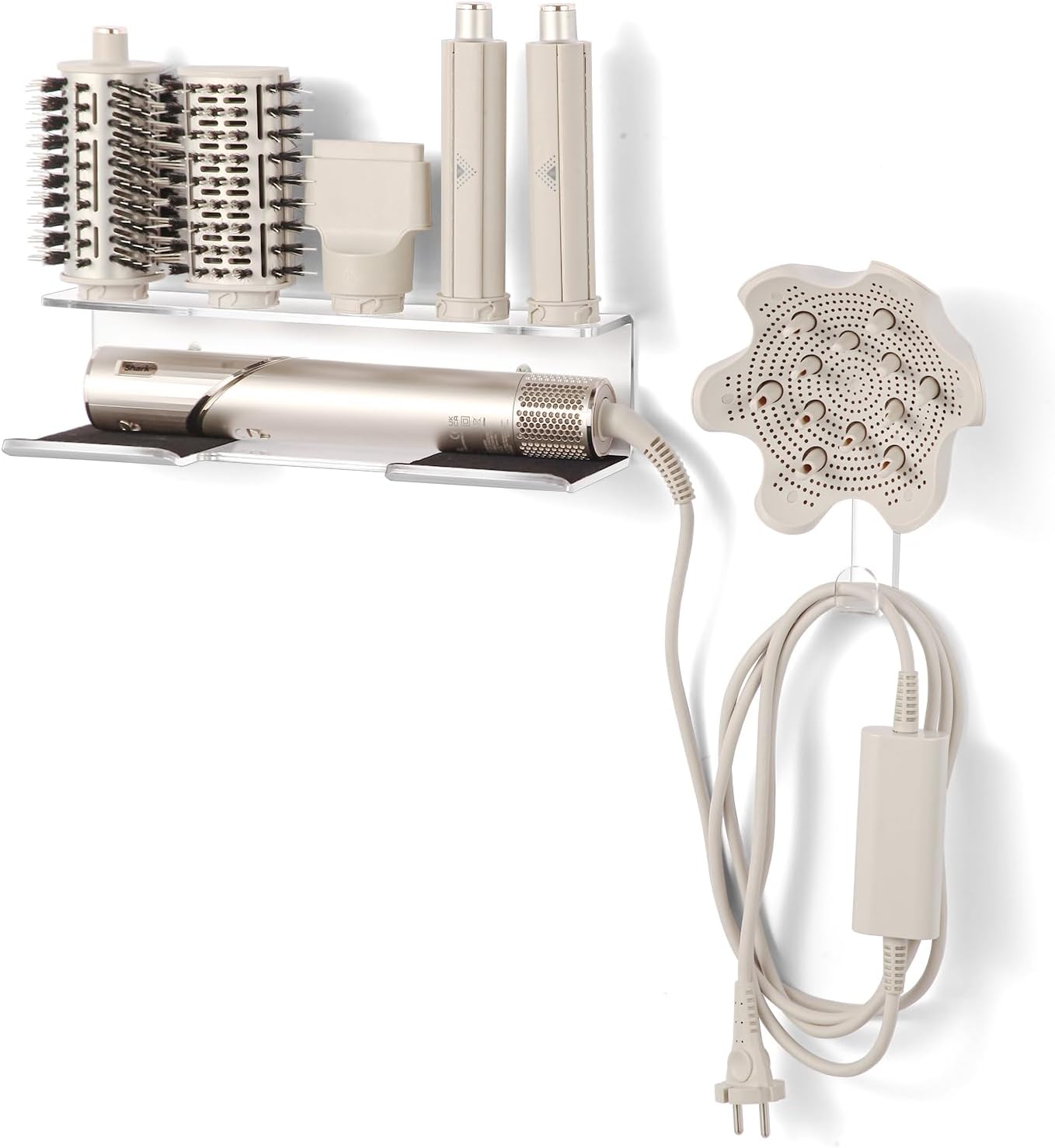 Wall Mounted Holder for Shark Flexstyle, Acrylic Wall Mount Bracket Organizer for Shark Flex Style, Flex Style Holder with Cord Hanger for Accessories Curlers Brushes Diffuser and Attachments