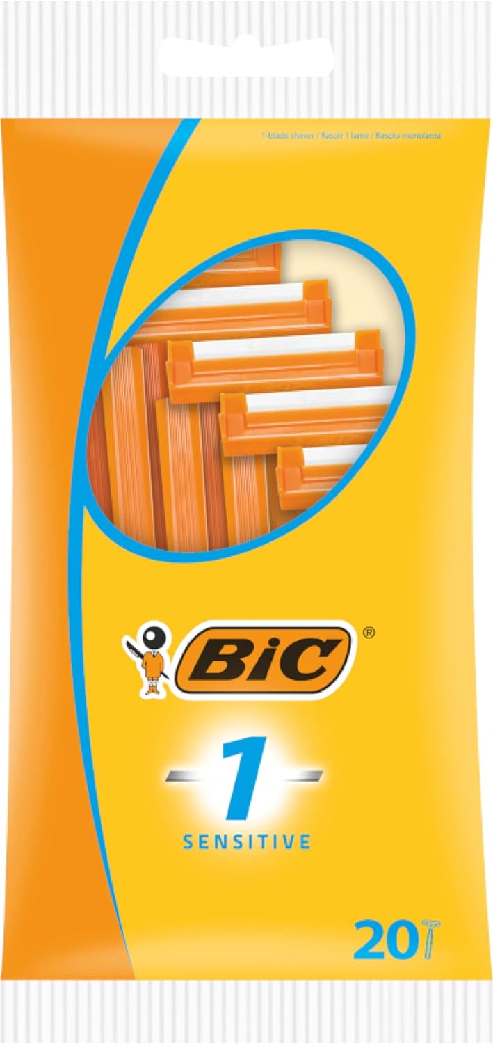 BIC 1 Sensitive, Single Disposable Razor Blade for Men, Designed for a Comfortable, Sensitive Shave, Pack of 20