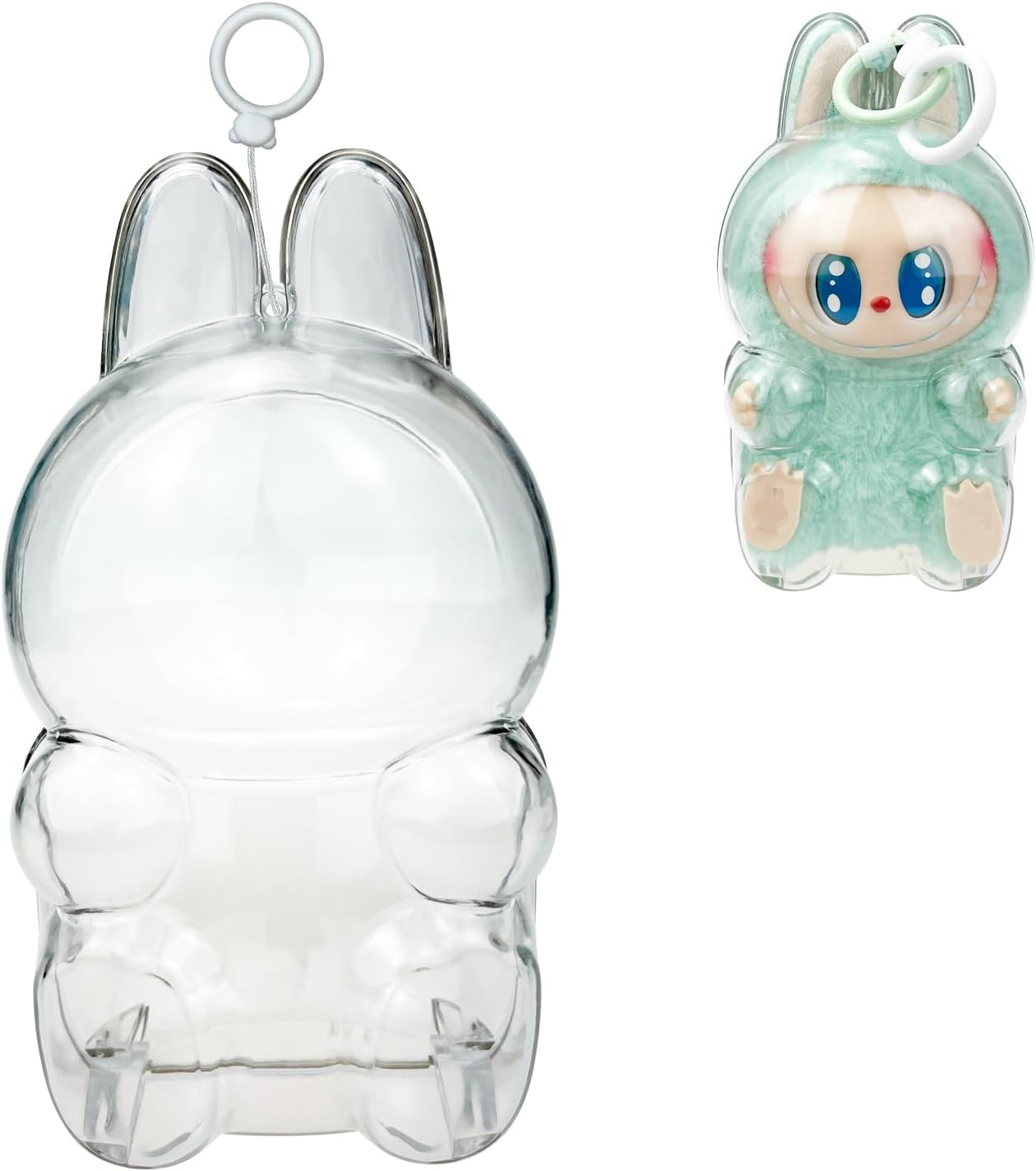 Protective Case for LABUBU The Monsters Have a Seat, Display Box Hard Case Accessories Cover with Silicone Strap White - Sitting Case, Clear