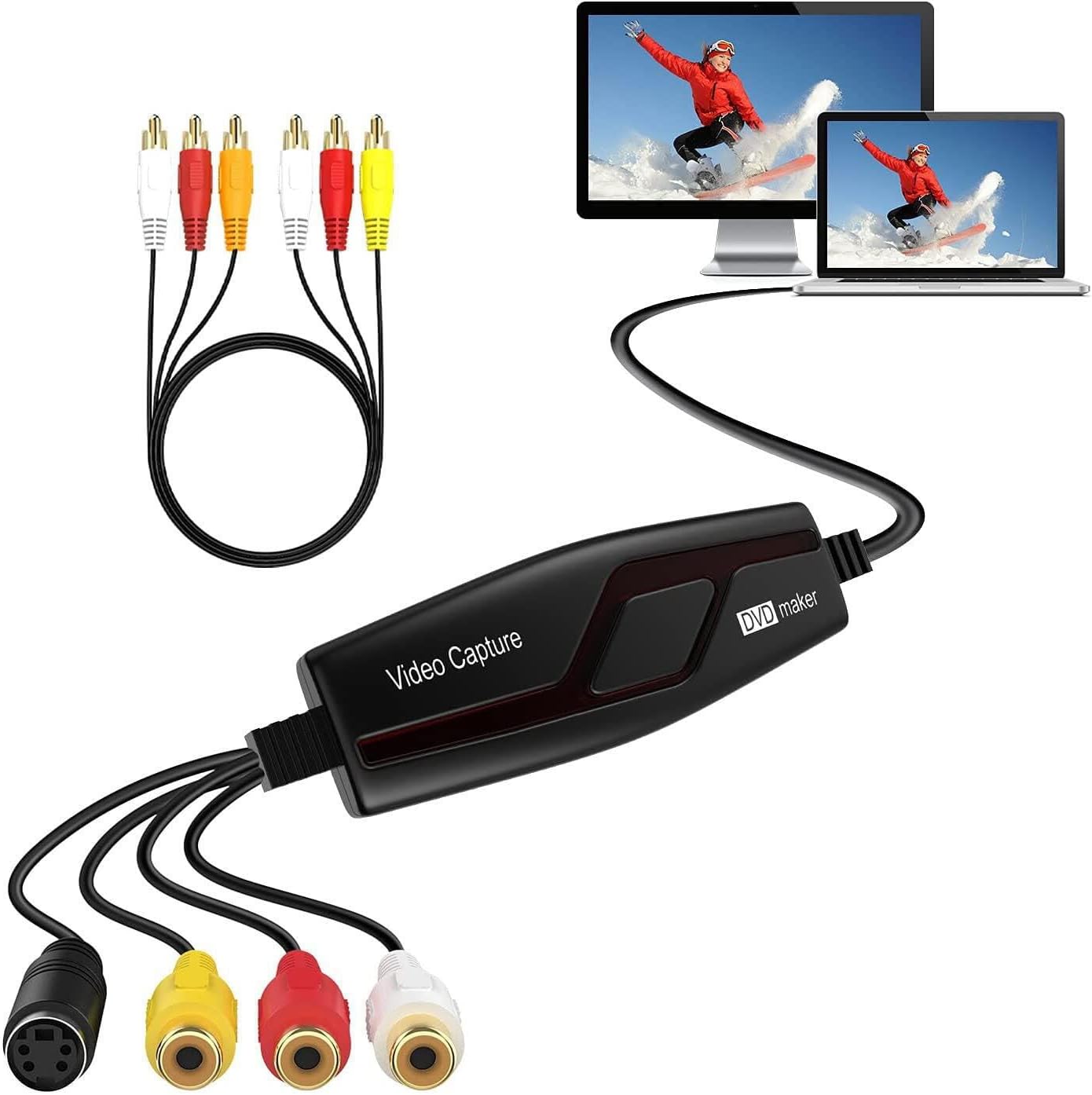 VHS to Digital Converter,Video Capture Card Device,VHS VCR Hi8 Mini DV to Mac Digital Converter,RCA to USB Video Converter for PC TV Tape Player Camcorder,MAC Windows Vista Compatible