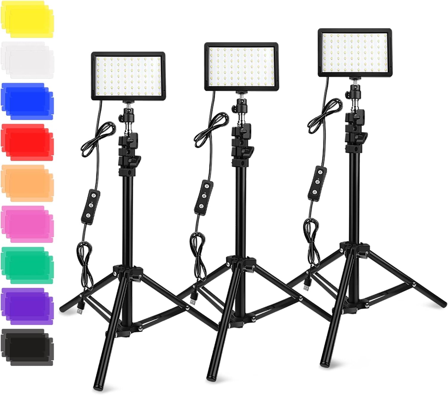 3 Packs 70 LED Video Light with Adjustable Tripod Stand/Color Filters, Obeamiu 5600K USB Studio Lighting Kit for Tablet/Low Angle Shooting, Collection Portrait YouTube Photography