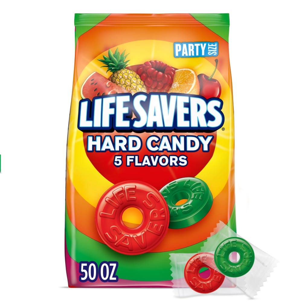 LIFE SAVERS Hard Candy Bag 5 Flavors, Hard Candy Individually Wrapped for Goodie Bags, Road Trips, Treats, Offices, Celebrations, 50-Ounce Party Size