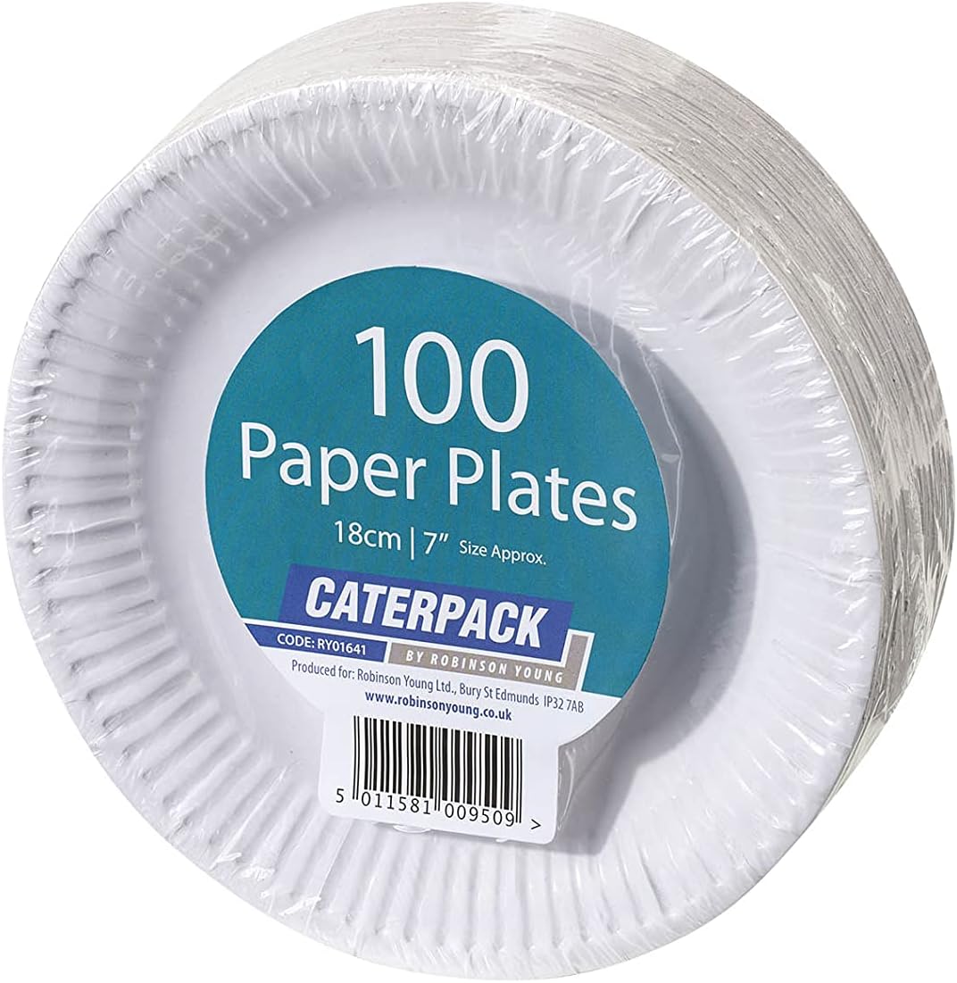 Caterpack by Robinson Young Plates 18cm White 100 pack