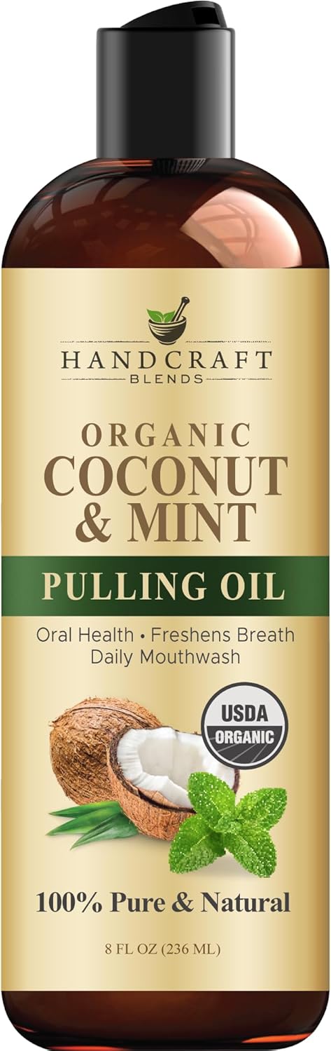 Handcraft Blends Coconut Oil Pulling for Teeth and Gums with Peppermint Oil - Organic Coconut Oil Pulling Oil Mouthwash for Fresh Breath, Oral Health and Cleaner Teeth and Gums - 8 Fl oz