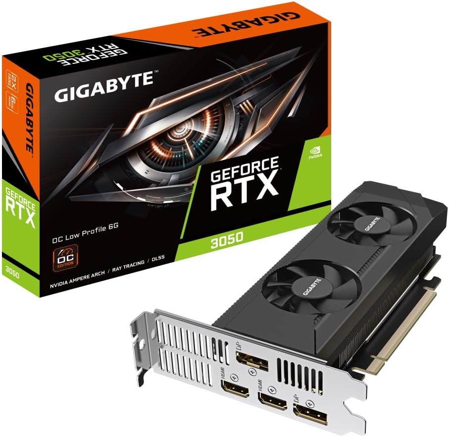 Gigabyte NVIDIA GeForce RTX 3050 OC Low Profile 6G Graphics Card - 6GB GDDR6, 96-bit, PCI-E 4.0, 1477MHz Core Clock, 2x DP 1.4, 2 x HDMI 2.1, GV-N3050OC-6GL