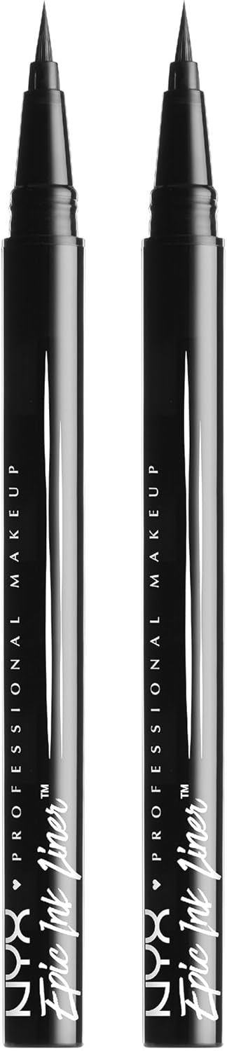 NYX Professional Makeup Epic Ink Liner, Brush Tip Liquid Eye Liner Pen, Up To 24 Hours of Wear, 6 Intensely Pigmented Shades, Waterproof Vegan Formula, Shade: Black, Pack of 2