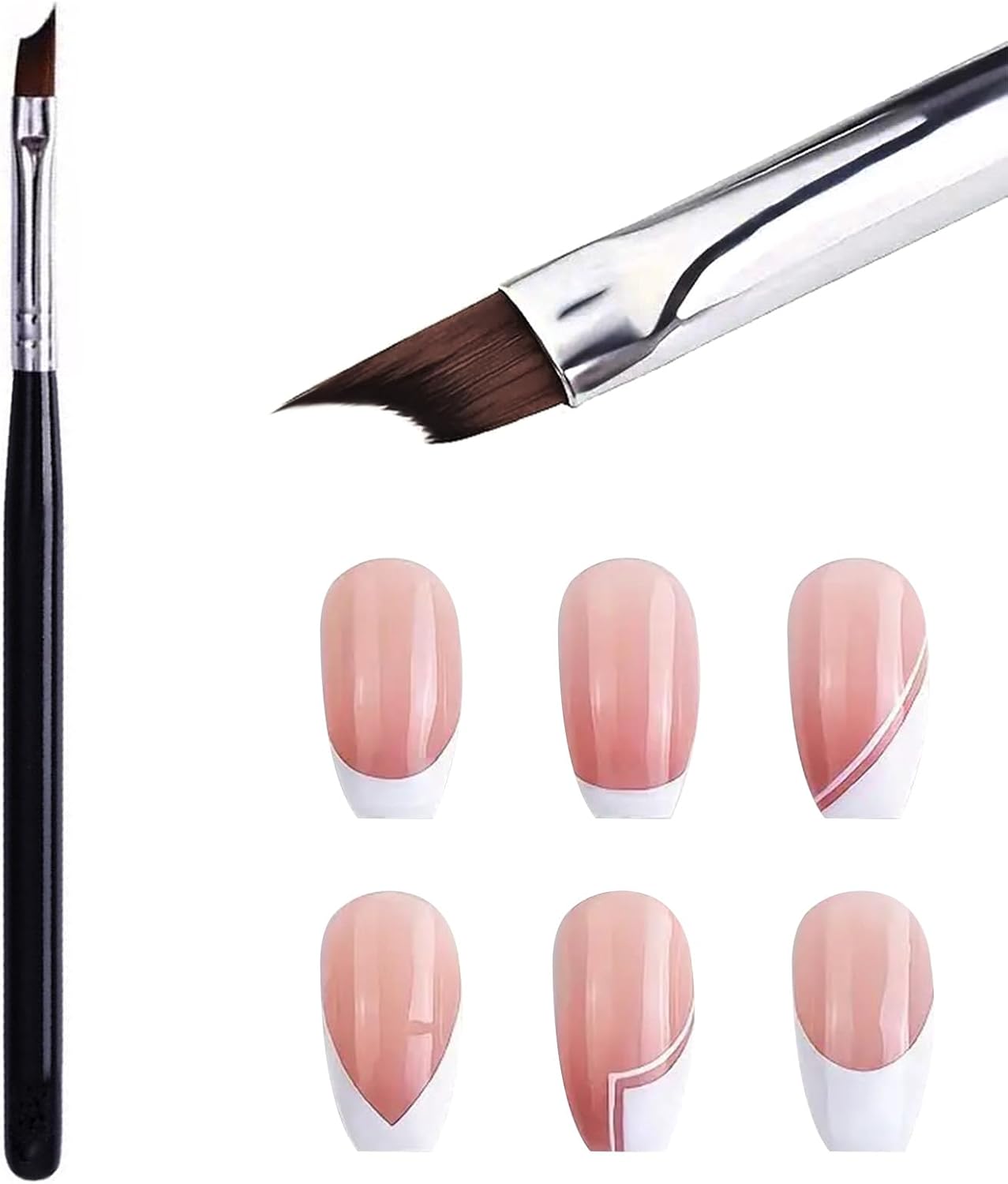 Oblique Head French Tip Nail Brush Black Handle UV Gel Acrylic Painting Drawing Pen Pack of 1, HJ-NB078