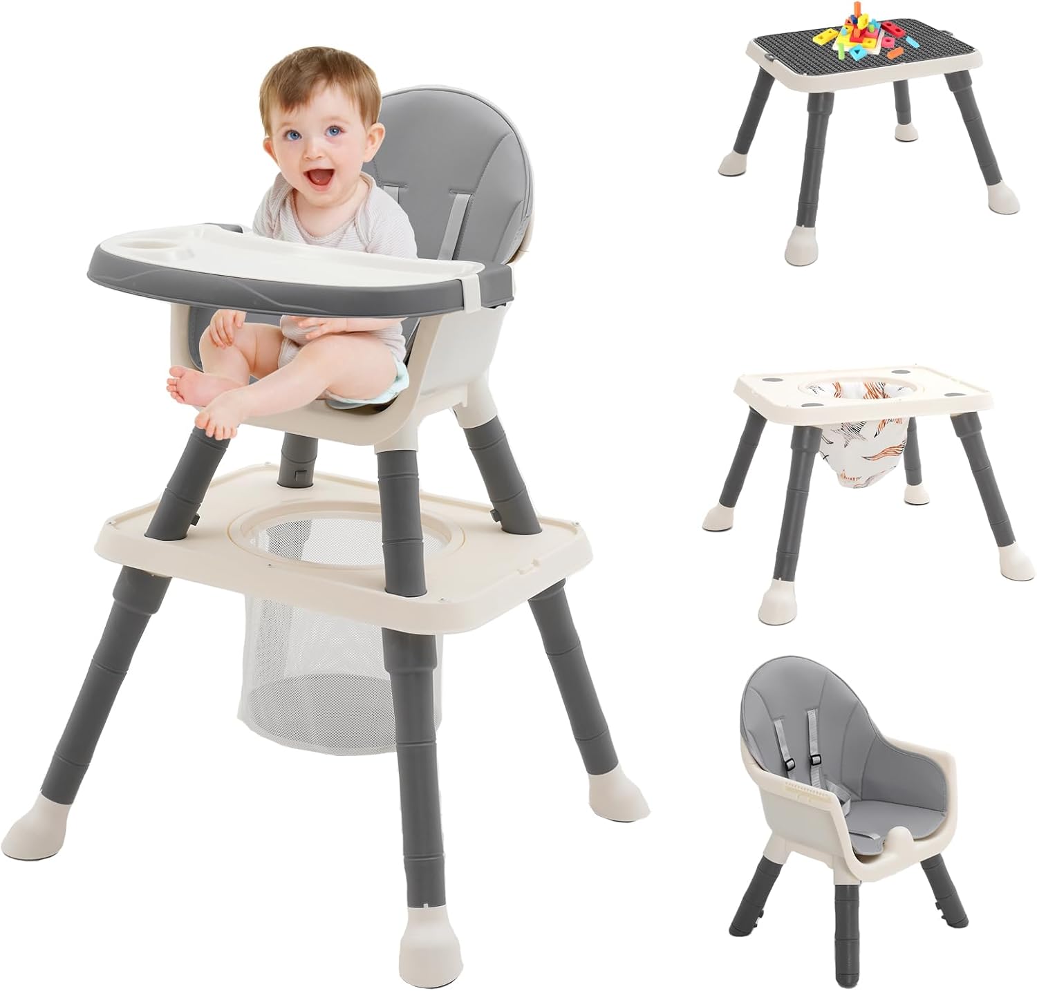 7-in 1 Baby High Chair, with Removable Game Table and Wheels Heightable Adjustable High Chair Function Combination for Babies Toddlers