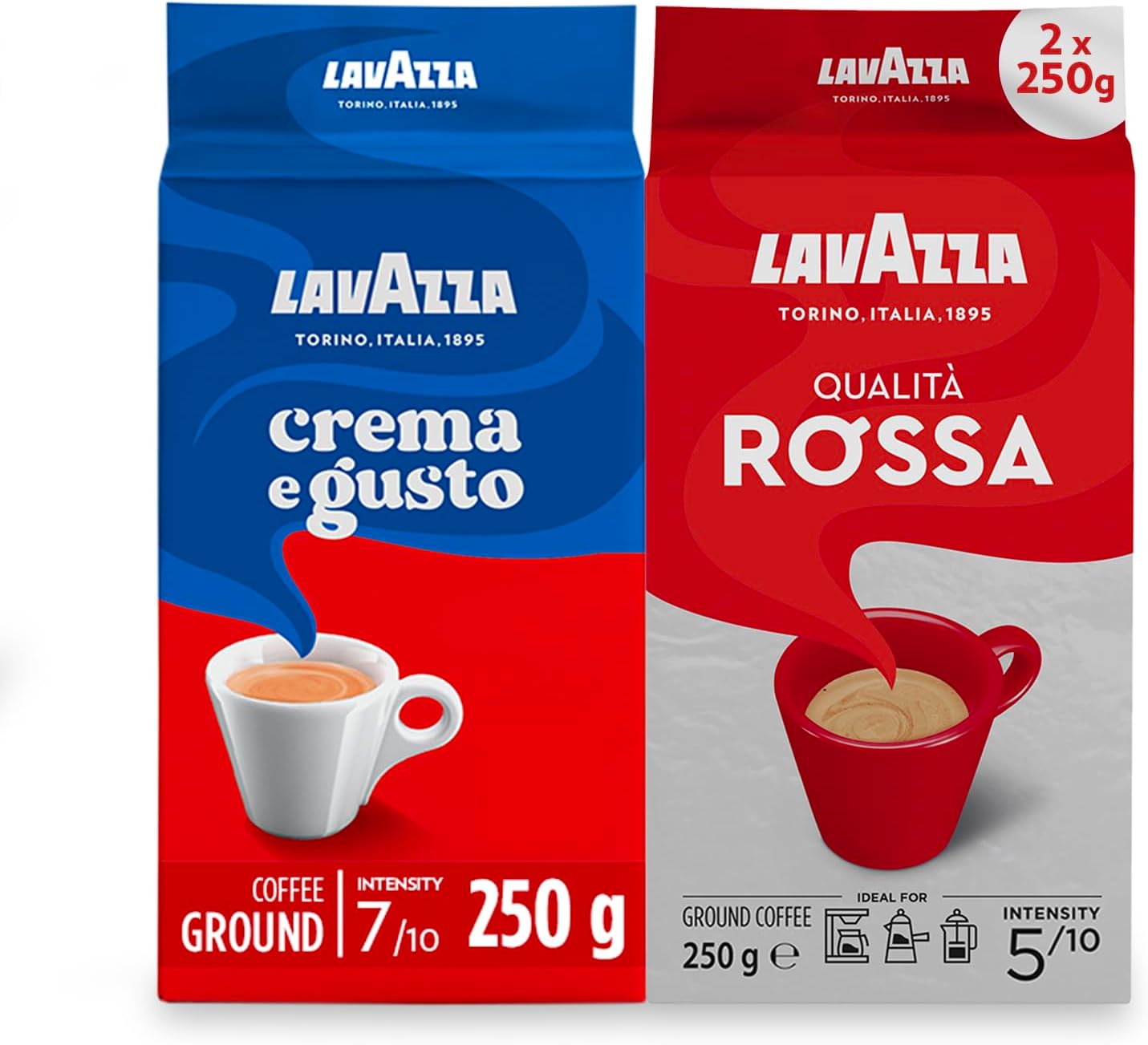 Lavazza Ground Coffee - Dark & Medium Roast - 2 Pack.