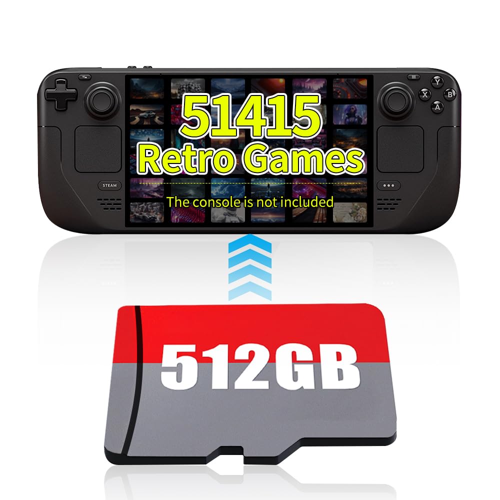 512G Game Card Retro Gaming Console with built in 51,415 Games, Emulator Console 62 Emulators Preloaded Game Console Gaming System Compatible with SteamDeck/Win600/Windows8.1/10/11 Retro Gamer Gift