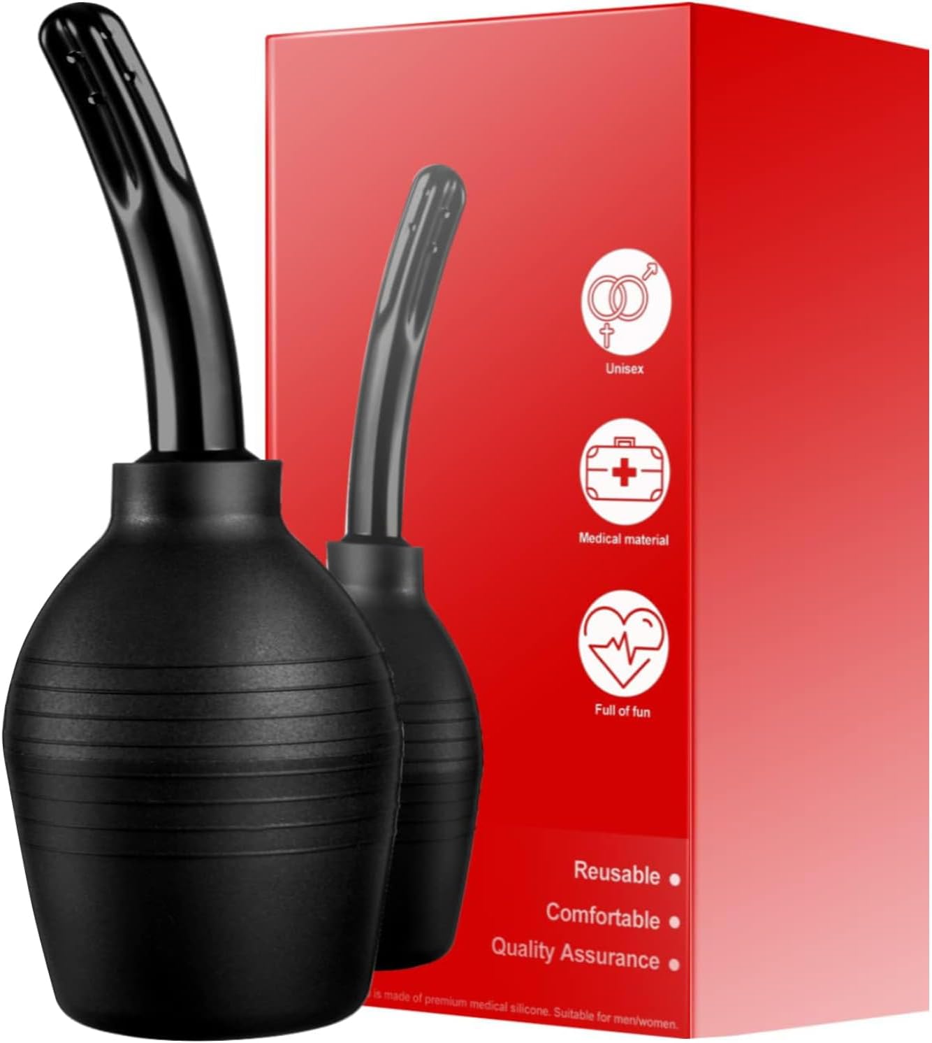 10 Oz Enema Bulb for Men Women, Full Silicone Anal Douche, Reusable Cleaner Leakproof Douche Ball with 8 Flushing Holes for Colon Cleansing, Douche for Men （Black）