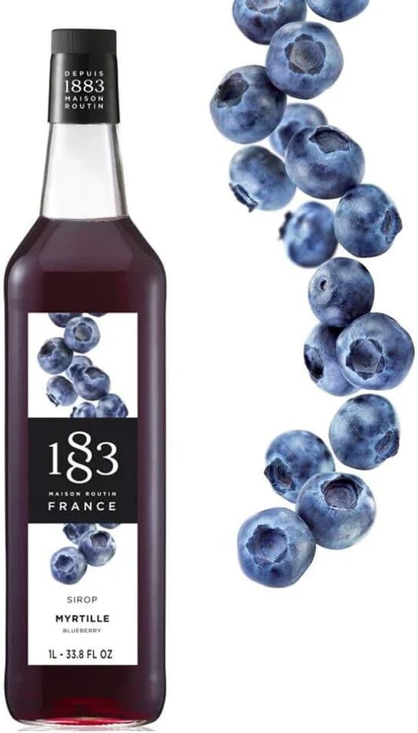 1883 Maison Routin Premium Blueberry Syrup – Natural Fruit Syrup, Perfect for Cocktails & Mocktails, Ice Tea, Smoothies, Desserts – Vegan-Friendly, Allergen-Free – 1L Glass Bottle