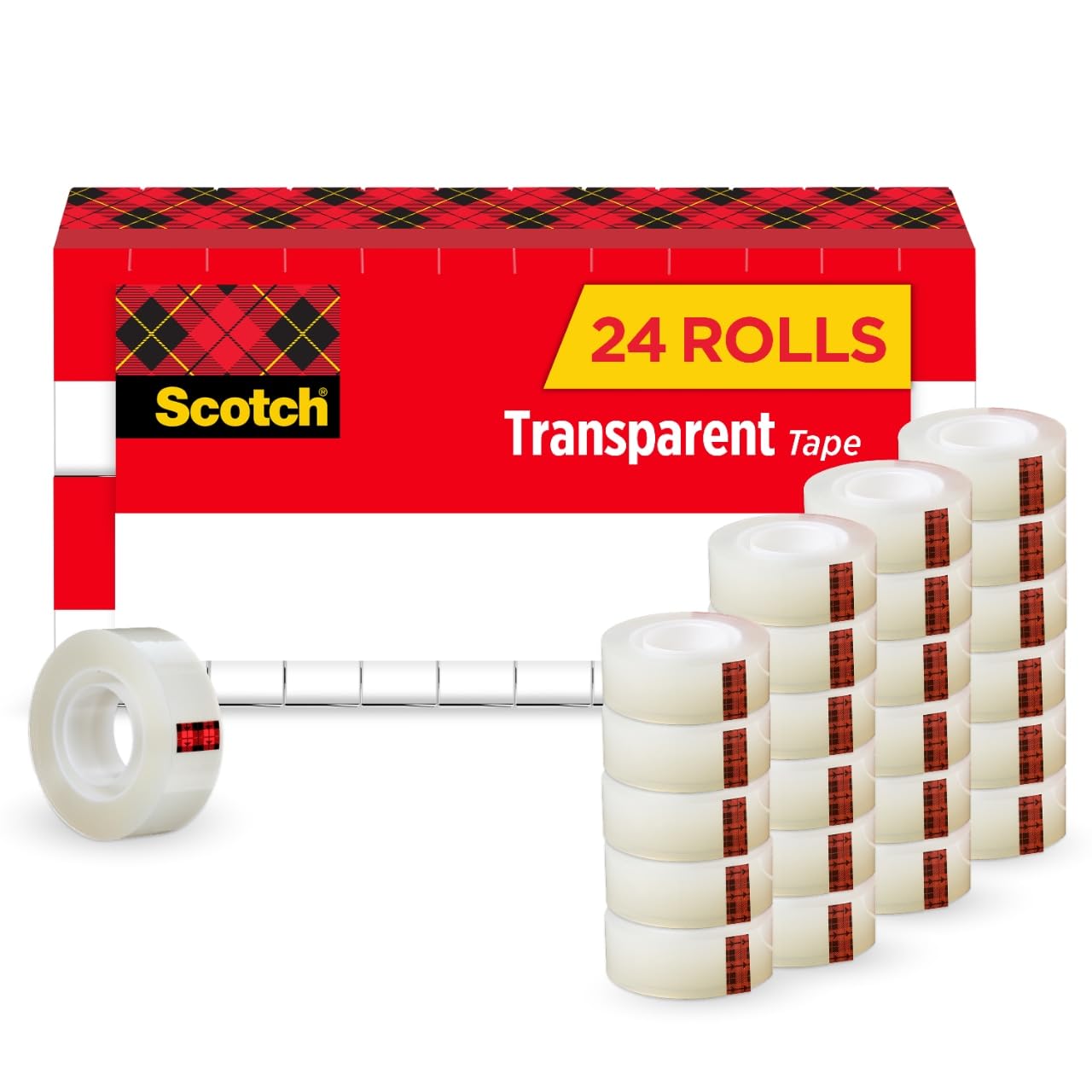 Scotch Transparent Tape, 1 Inch Core, Refills, 3/4 in. x 1,000 in., 24 Clear Tape Refill Rolls